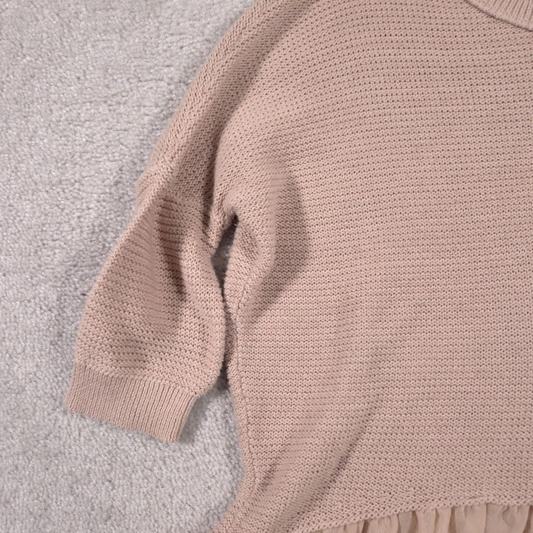 American Eagle Outfitters American Eagle Sweater Shirt Womens Small Beige 3/4 Sleeve Knit Pullover Ruffle Hem Casual Size S / US 4 / IT 40 - 4 Thumbnail