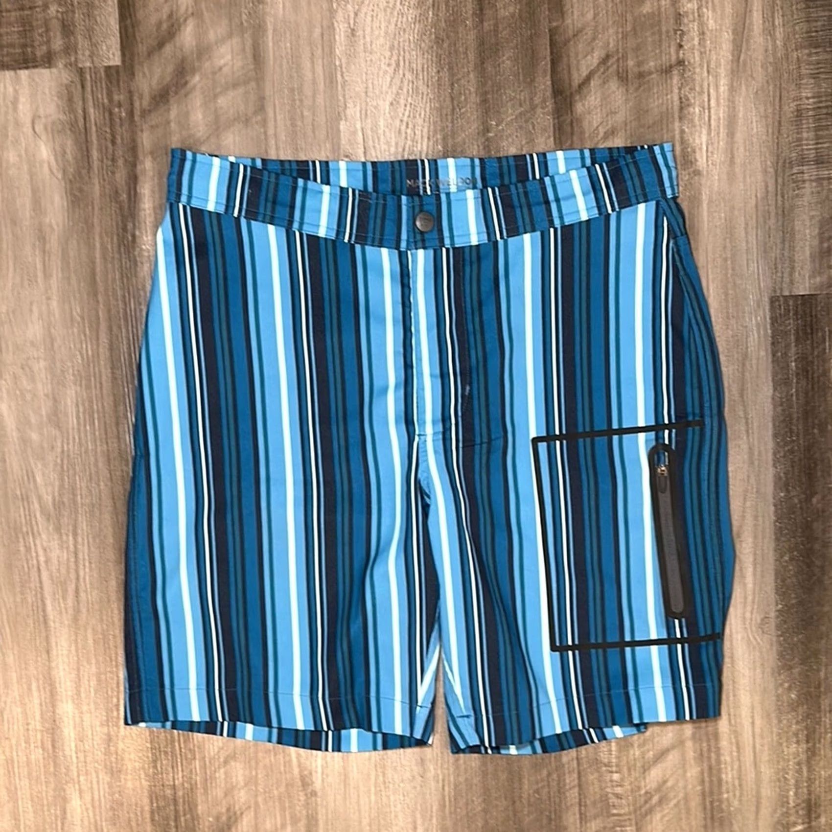 Vintage Mack Weldon Bottom Mens 32 Blue Striped Retro Hybrid Board Shorts 31/32 Regular Size True 33 inseam 8.25in Size US 32 / EU 48 - 2 Thumbnail