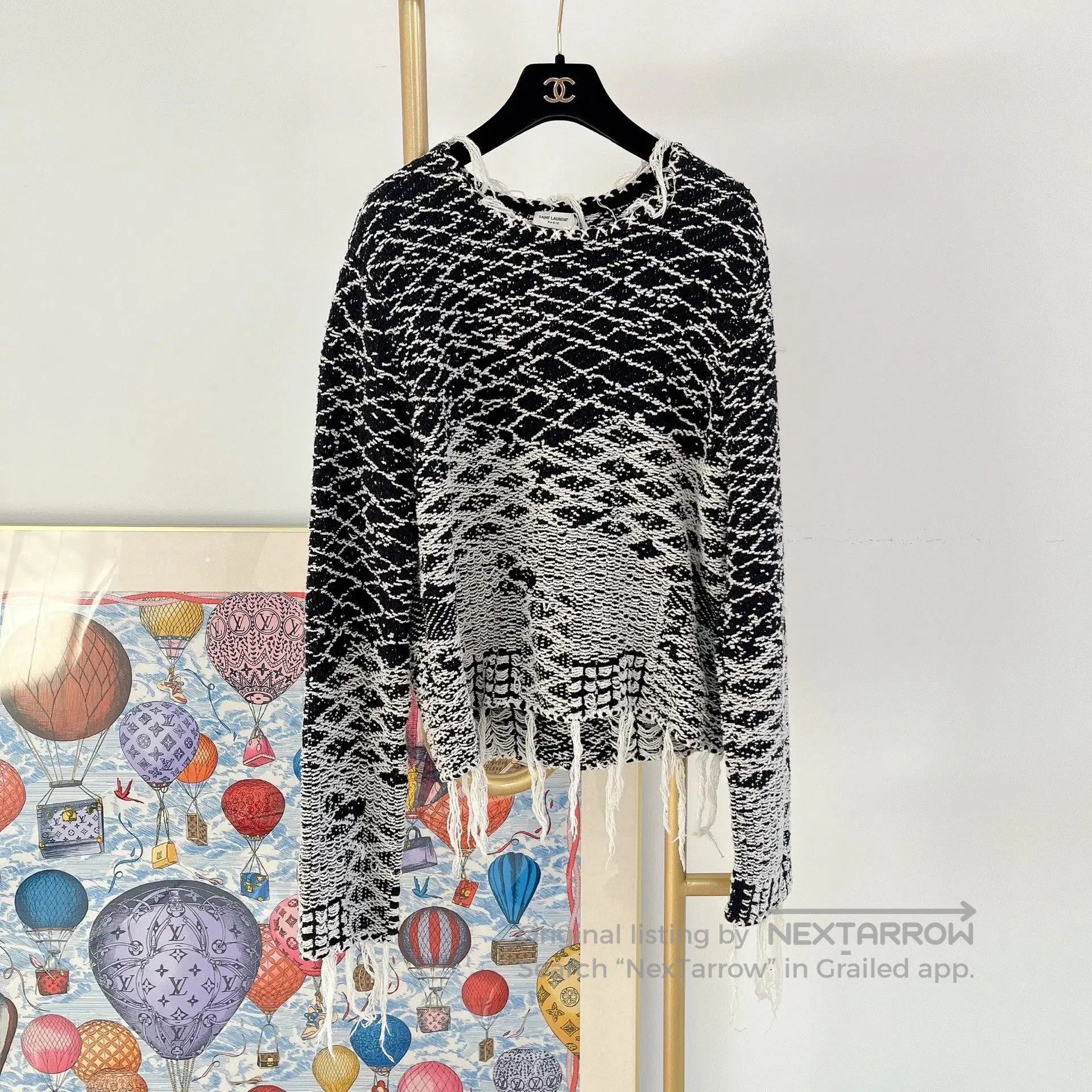 Saint Laurent Paris Saint Laurent Color-Block Knit Fringe Sweater. Size US M / EU 48-50 / 2 - 1 Thumbnail