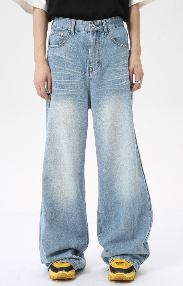 Designer × Japanese Brand Washed distressed light blue all-match casual jeans Size US 32 / EU 48 - 1 Thumbnail