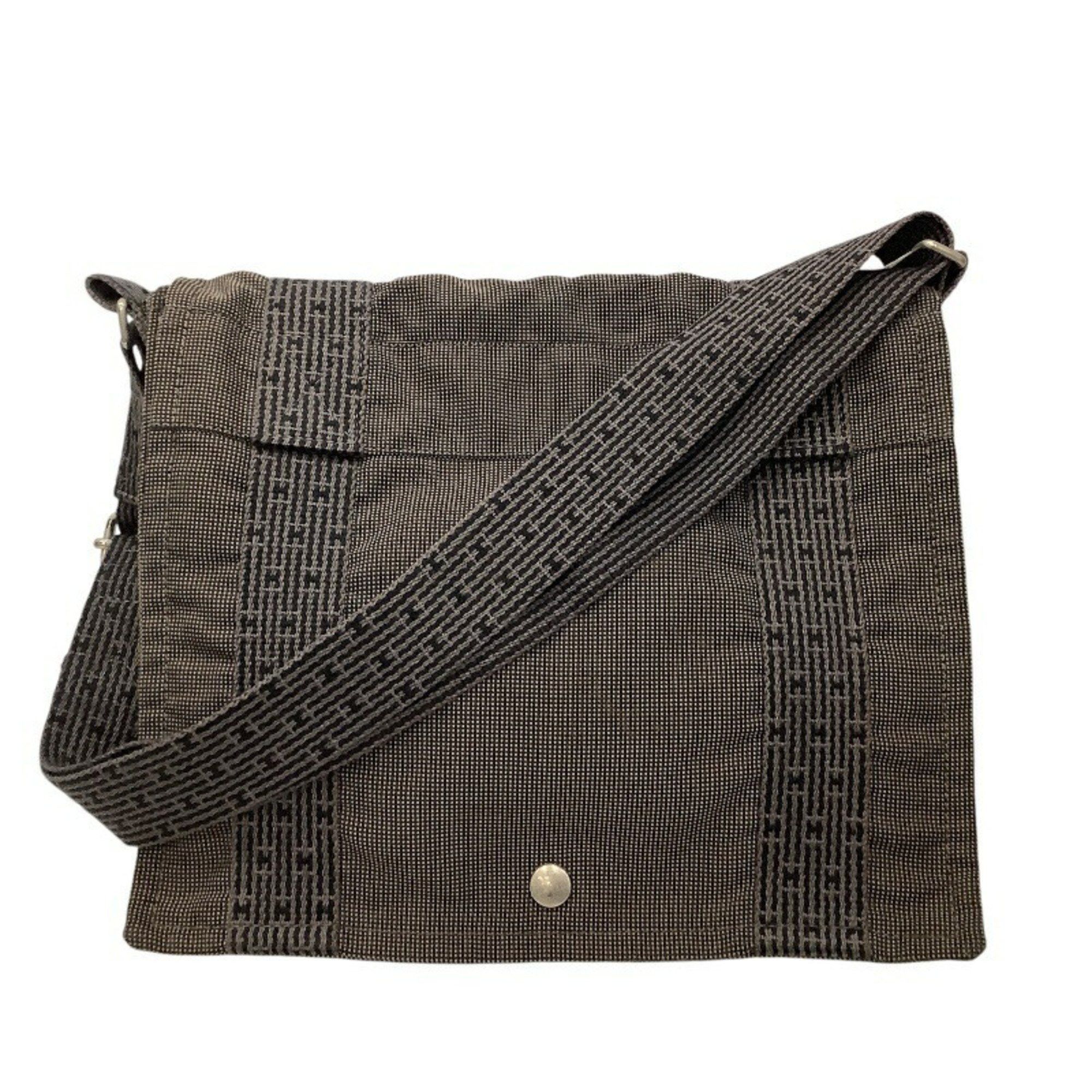 Hermes Air Line Bassus Shoulder Bag Grey Canvas Ja-20798, Women's
