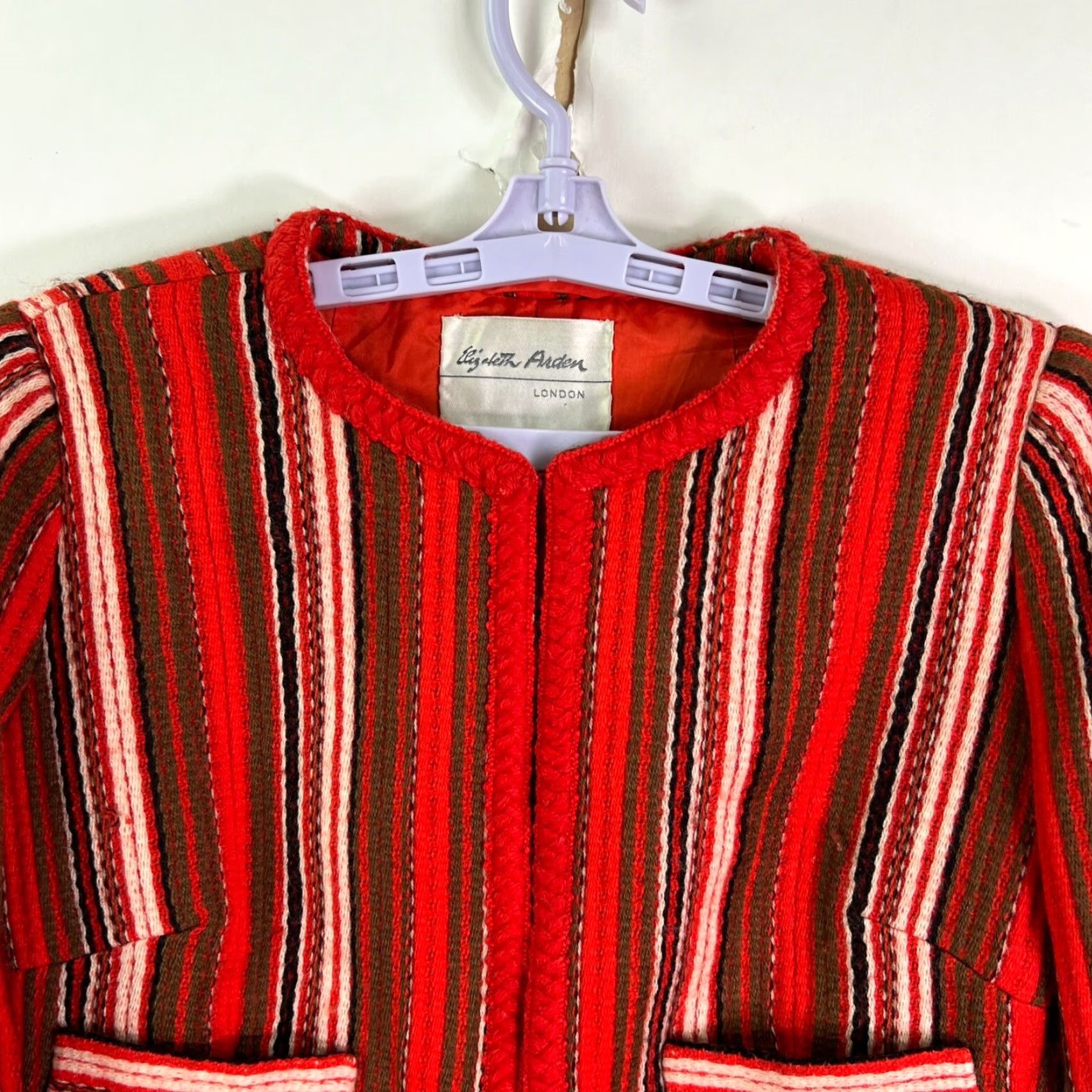 Vintage VINTAGE Elizabeth Arden London Stripped Tweed Jacket Womens SZ 16 Orange Size XXL / US 16-18 / IT 52-54 - 2 Thumbnail