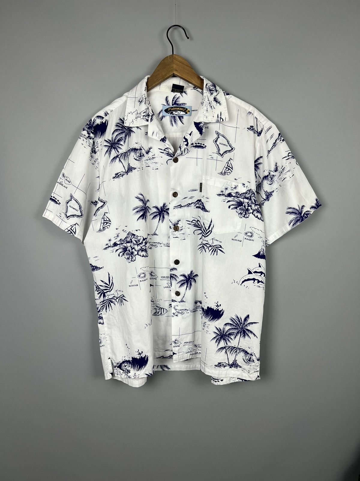 Vintage (L) Palm Wave Hawaiian Print Button Up Shirt Size US L / EU 52-54 / 3 - 1 Thumbnail