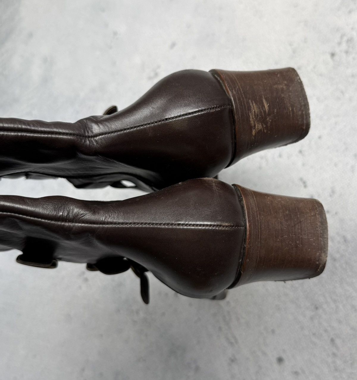 If Six Was Nine Vintage Italian Brown Leather Riding Boots Buckle Straps y2k Size US 7.5 / IT 37.5 - 10 Thumbnail