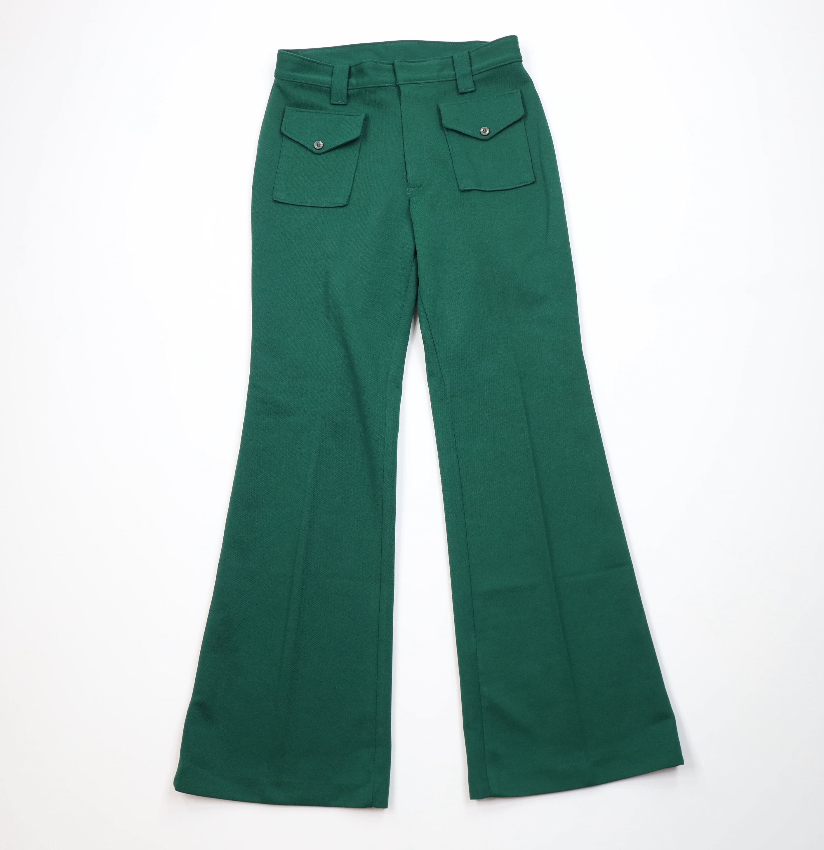 Vintage Vintage 70s Streetwear Wide Leg Bell Bottoms Pants Green USA Size 30" / US 8 / IT 44 - 1 Thumbnail