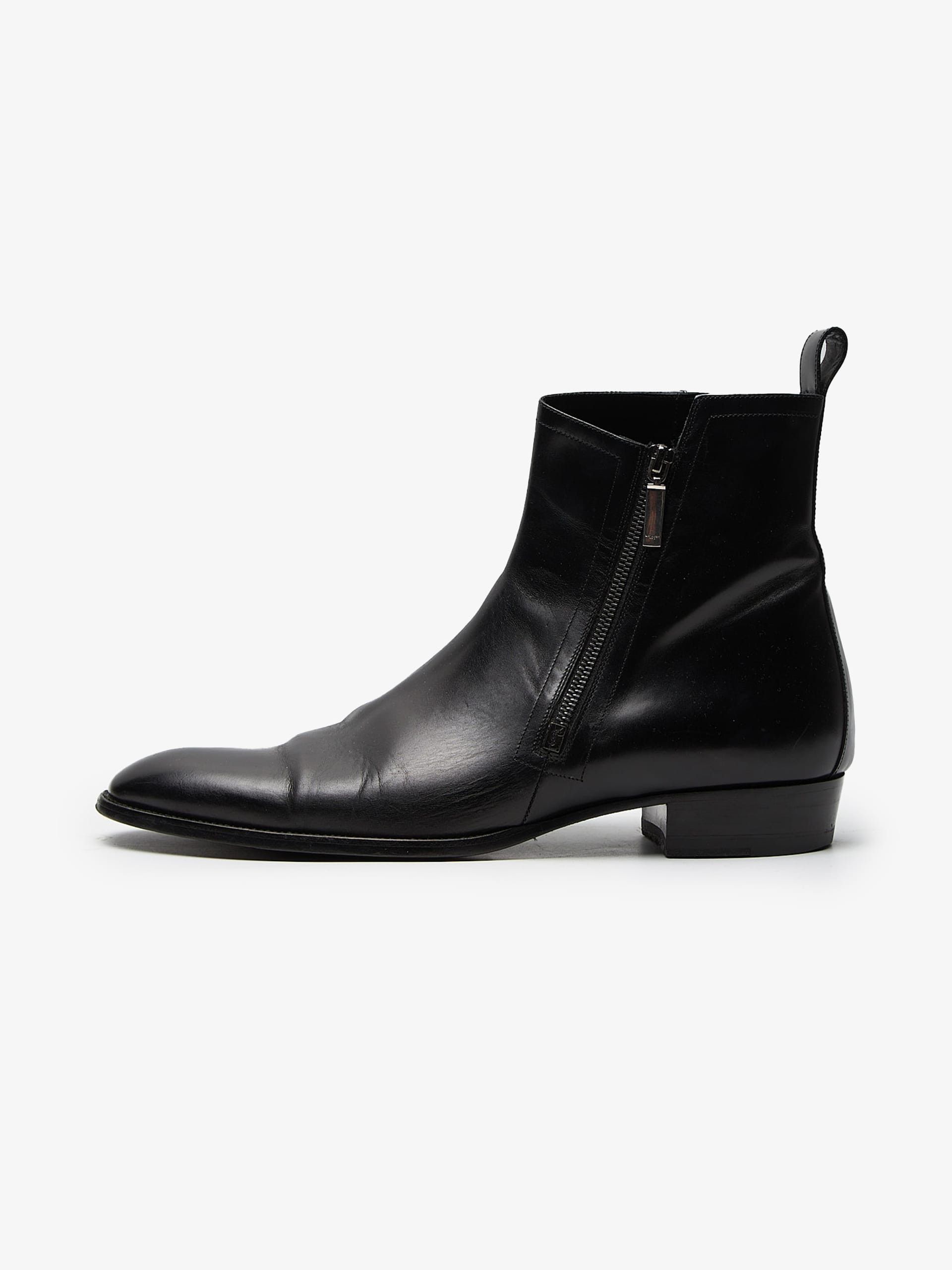 image of Saint Laurent Paris Black Side Zipped Mid Desert Leather Boots, Men's (Size 13)