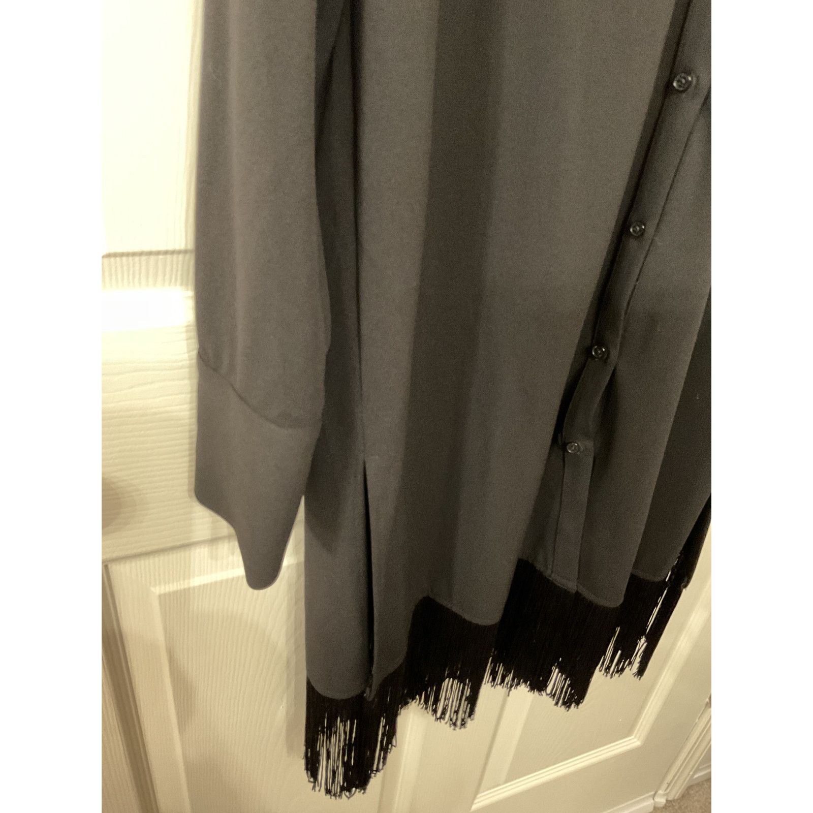 Halston H by Halston Women's Black Fringe Button Down Tunic, L Size L / US 10 / IT 46 - 7 Thumbnail