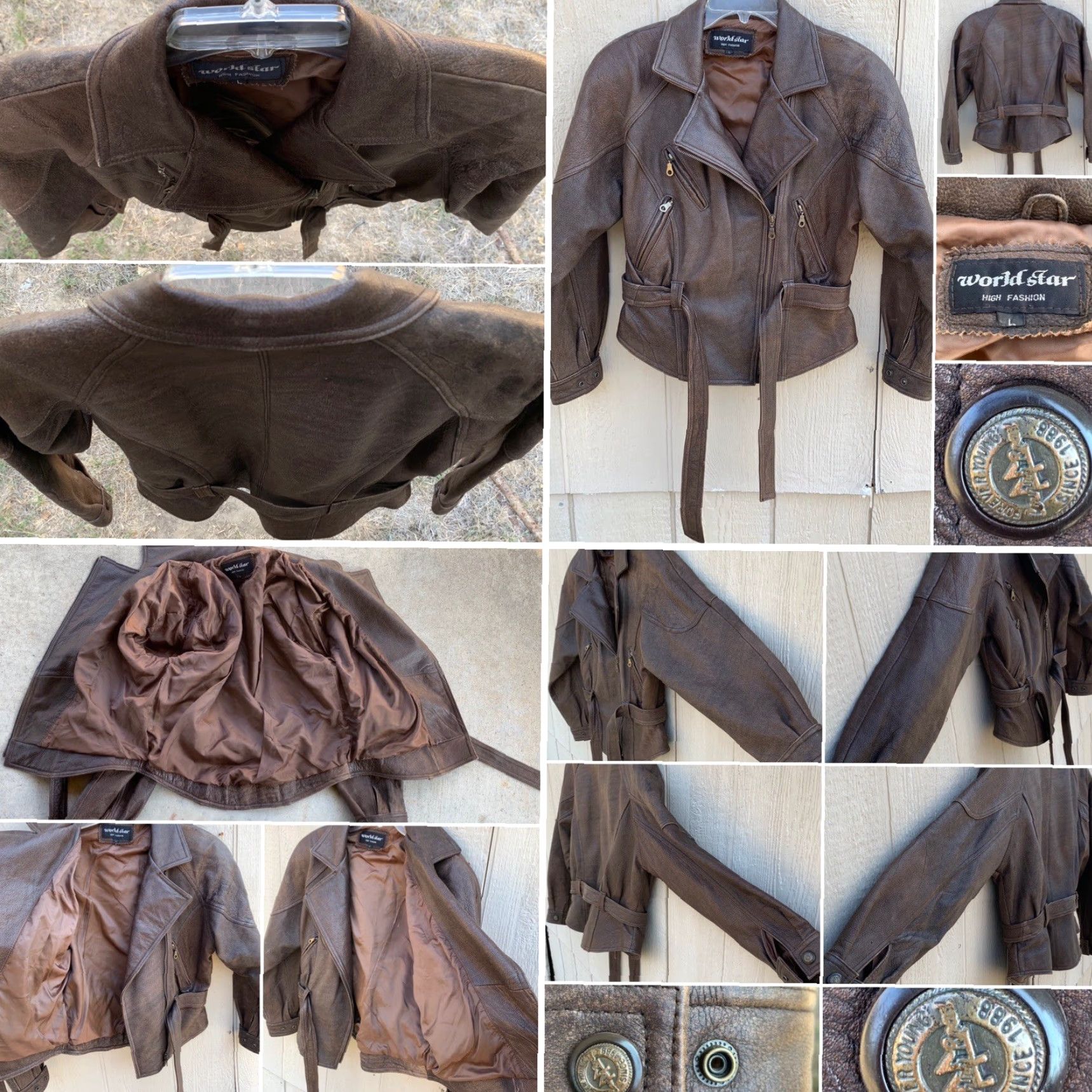 Vintage VINTAGE World Star Leather Moto Jacket Shirt Mens L Brown 1980s 1990s Size L / US 10 / IT 46 - 3 Thumbnail