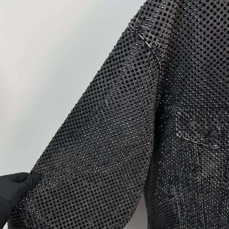Balenciaga Balenciaga Diamond-Studded Oversized Denim Jacket Black Size US S / EU 44-46 / 1 - 7 Thumbnail