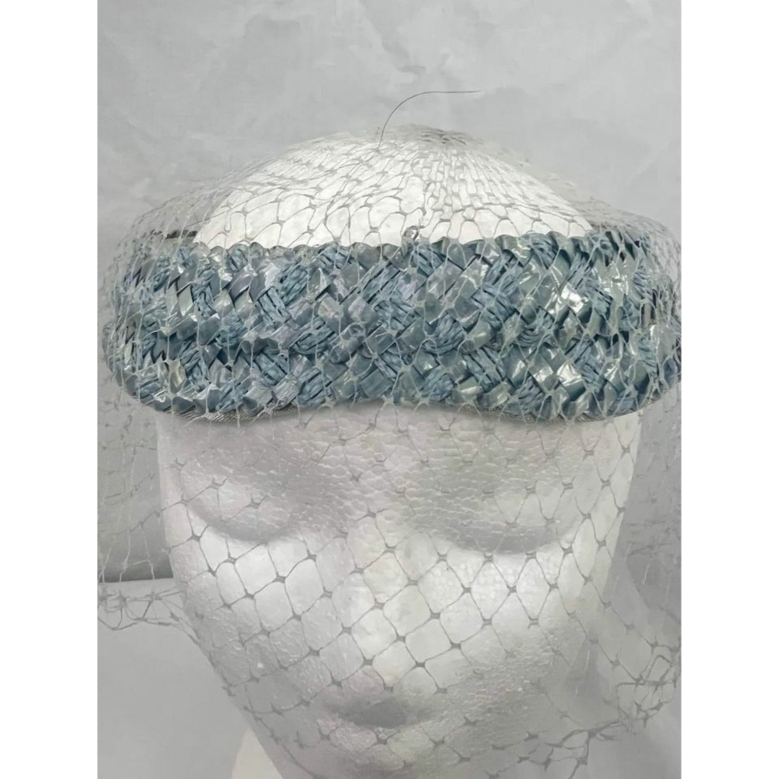 Vintage Vintage 60s Pastel Blue Straw Halo Bird Cage Veil Fascinator Size ONE SIZE - 3 Thumbnail