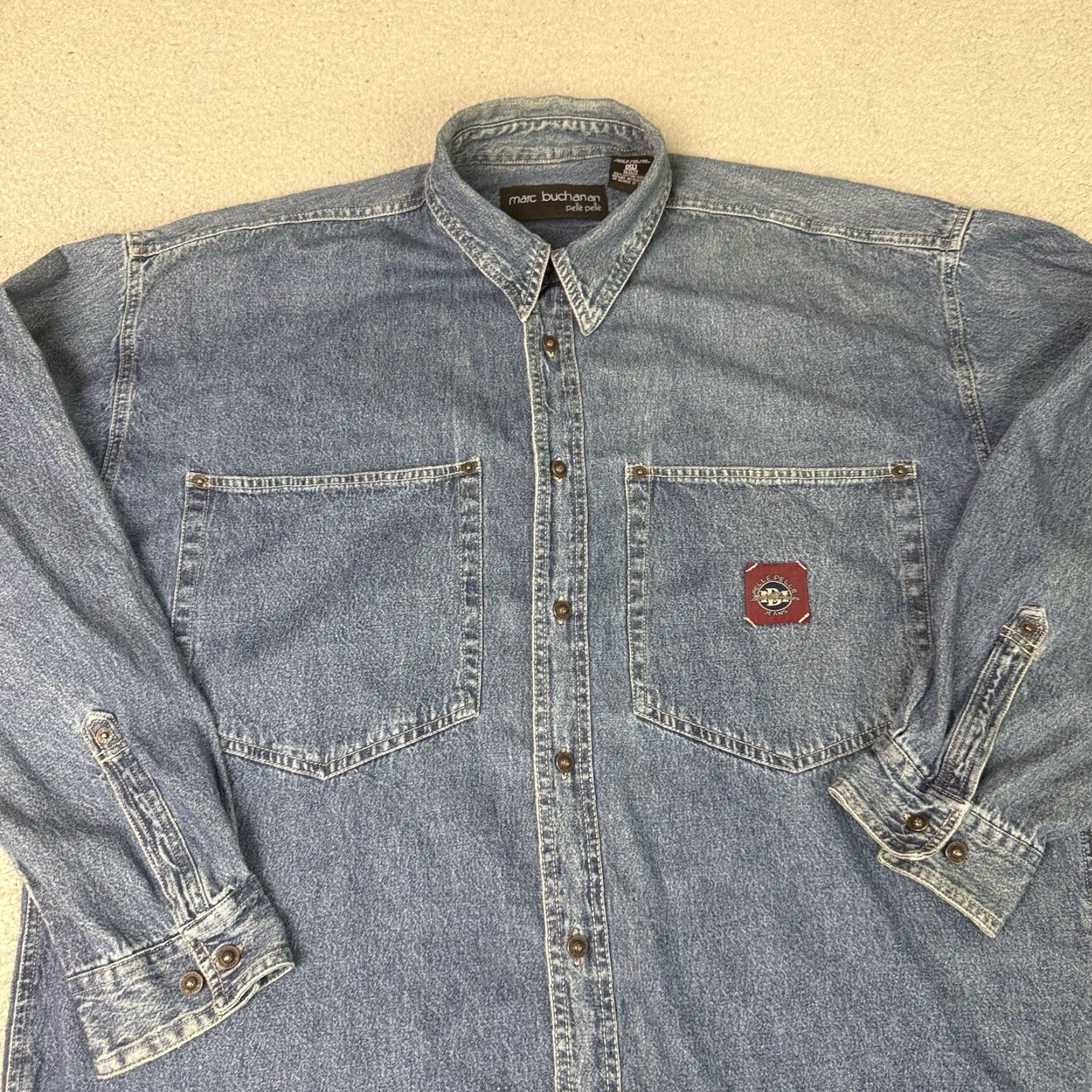 Pelle Pelle VINTAGE Pelle Pelle Denim Shirt Mens XL Blue 90s Hip Hop Retro Oversized Button-Up Collared Long Sleeve Size US XL / EU 56 / 4 - 2 Thumbnail