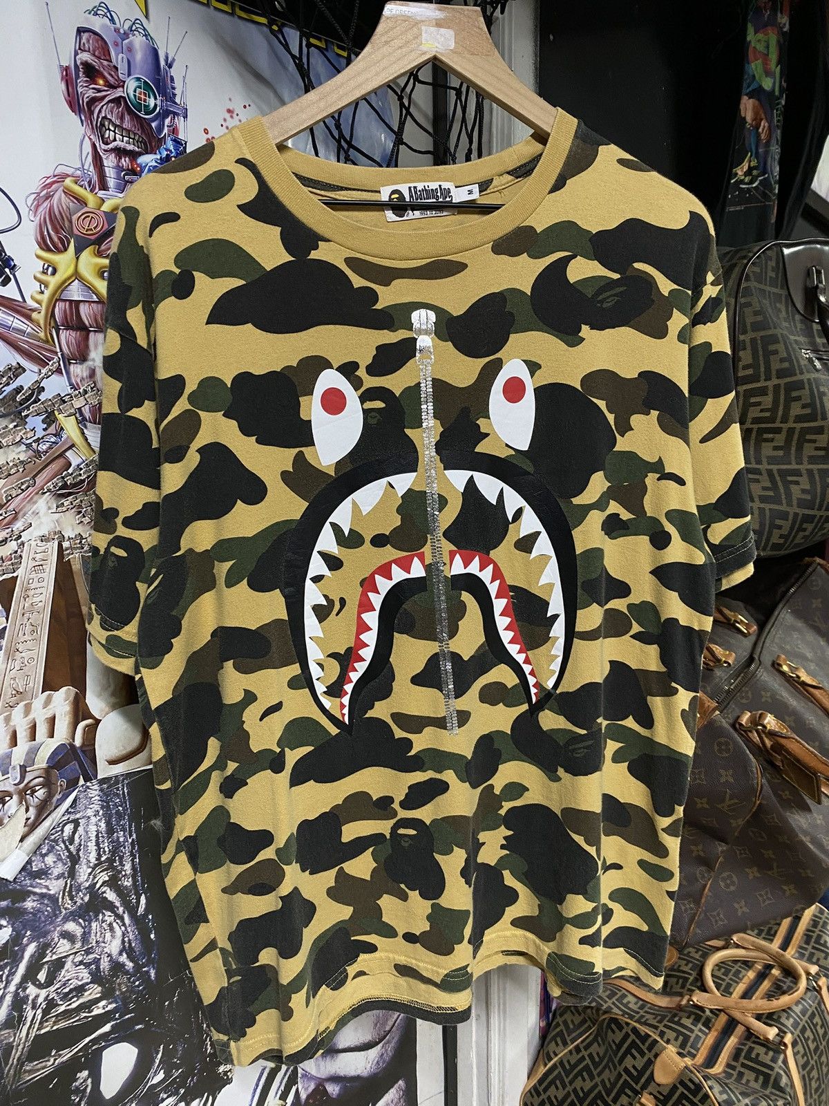 Bape A Bathing Ape Yellow a camo Bape Shark Tee Shirt Medium Size US M / EU 48-50 / 2 - 9 Thumbnail