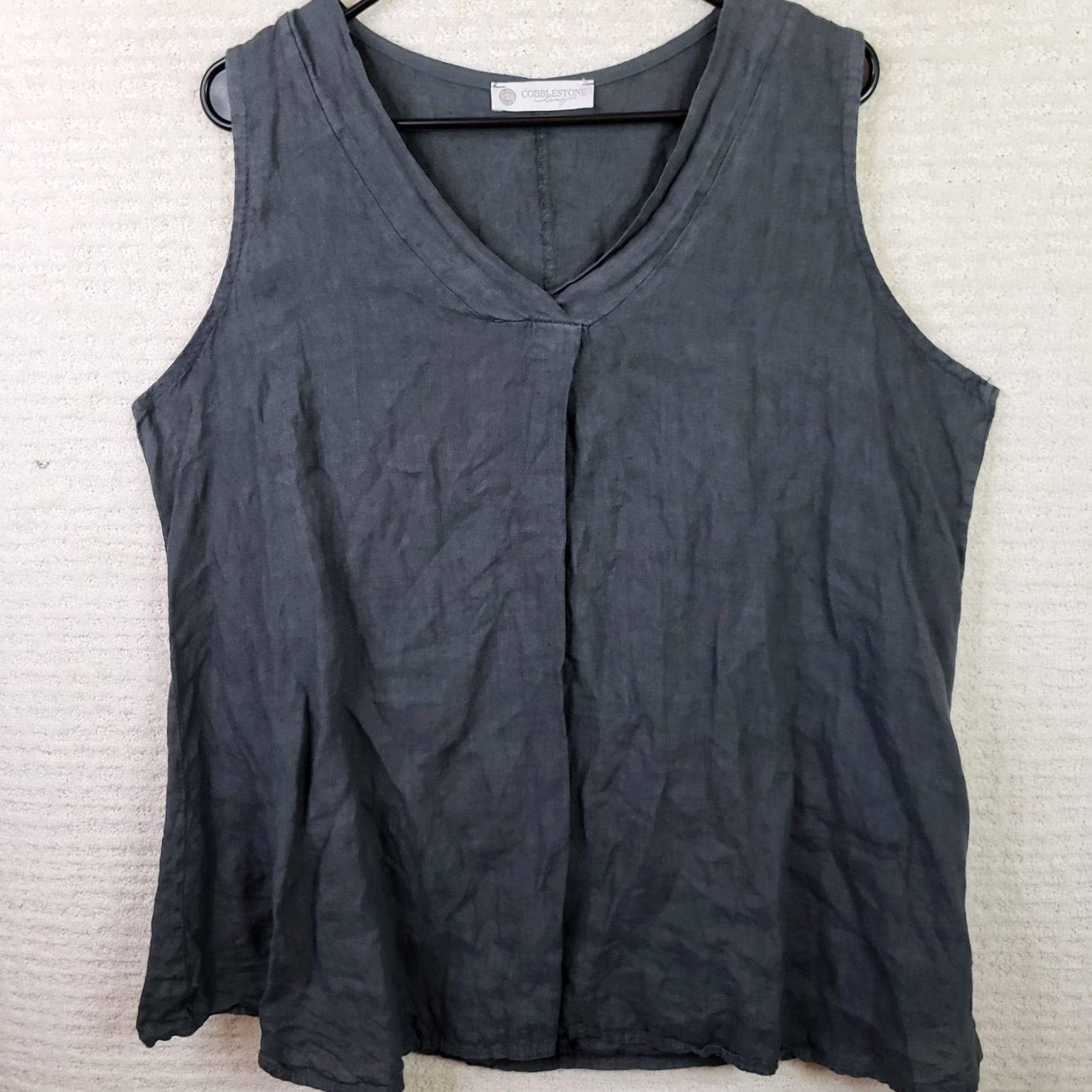 Vintage Cobblestone Living Blouse Sleeveless Tunic Women's XL Gray Linen Boat Neck Pullover Casual Boho Beach 22" ARMPIT-TO-ARMPIT Size XL / US 12-14 / IT 48-50 - 2 Thumbnail