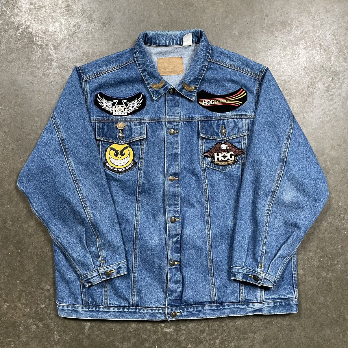 Harley Davidson × Vintage Harley Davidson HOG Patchwork Denim Jacket Biker Patches Y2K Size US XXL / EU 58 / 5 - 3 Thumbnail