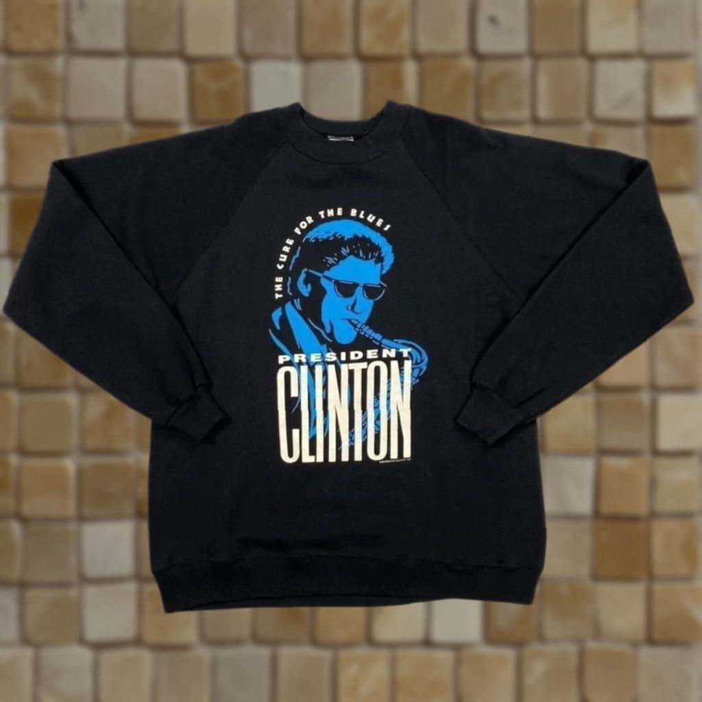 Hanes VINTAGE Hanes Sweatshirt XL Black President Clinton “The Cure For The Blues” Graphic Pullover Mens XL Sweatshirt Size US XL / EU 56 / 4 - 1 Thumbnail