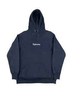 Navy blue supreme box logo clearance hoodie