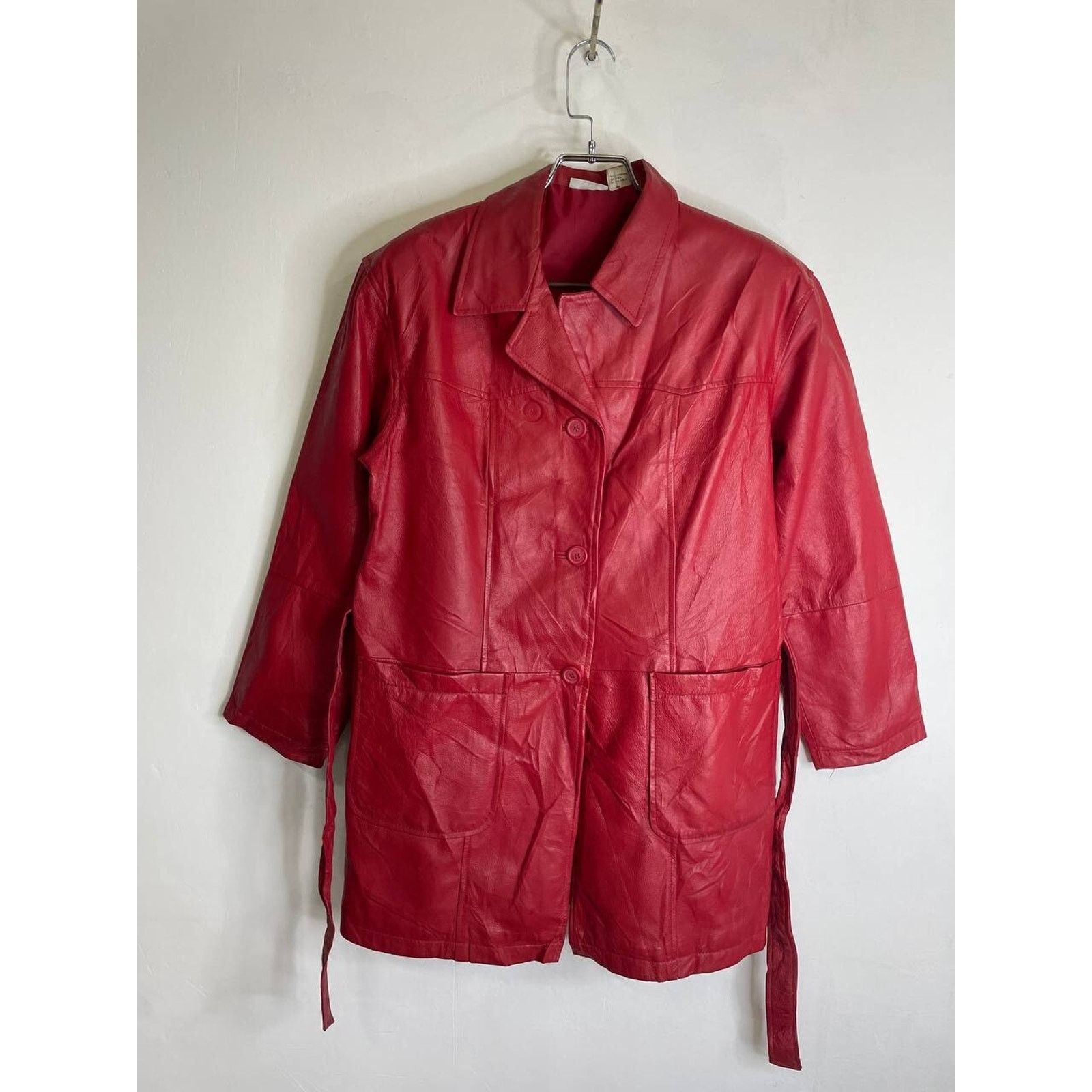 Leather × Vintage Vintage 90s Red Genuine Leather Trench Coat Small Jacket Size S / US 4 / IT 40 - 1 Thumbnail