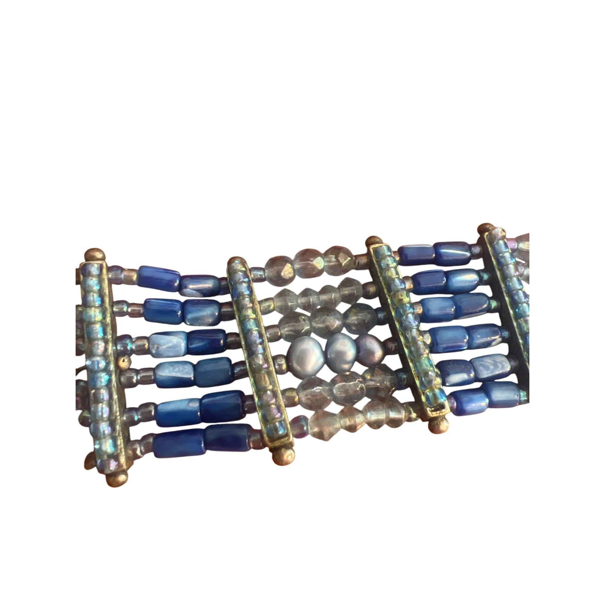 Vintage Vtg Sterling Silver Bracelet Glass Shell Beads Pearls Egypti Size ONE SIZE - 3 Thumbnail
