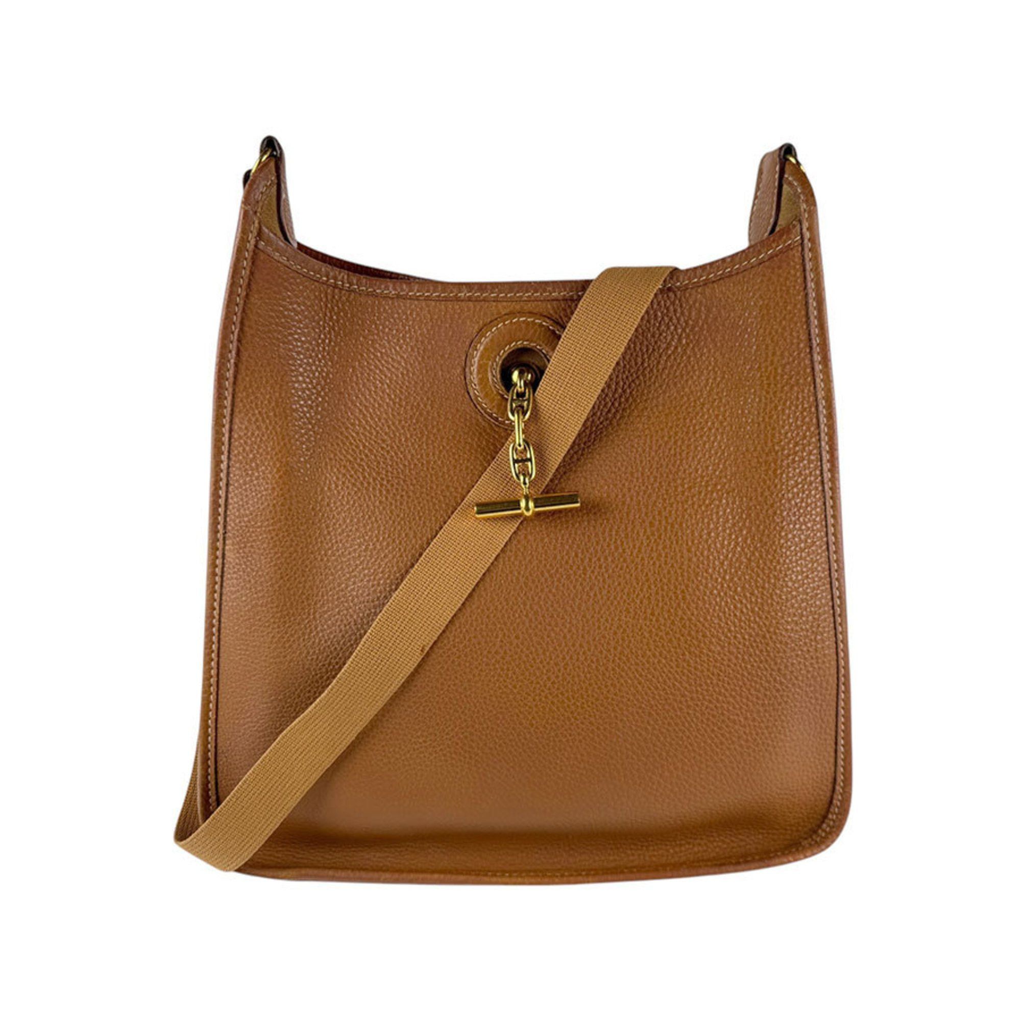 Hermes Shoulder Bag Vespa Pm Leather Brown Gold Women's Z4801