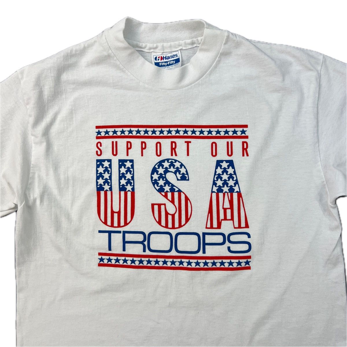 Hanes 1990s Vintage Single Stitch USA SUPPORT OUR TROOPS Tee Shirt Size US M / EU 48-50 / 2 - 3 Thumbnail