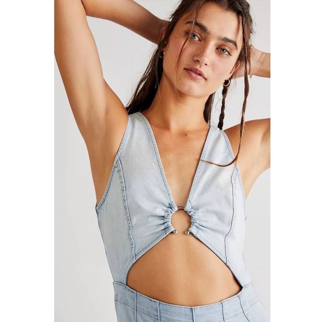 Free People Free People WTF Ultraviolet Jumpsuit $148 LARGE Light Blue Size 32" / US 10 / IT 46 - 2 Thumbnail