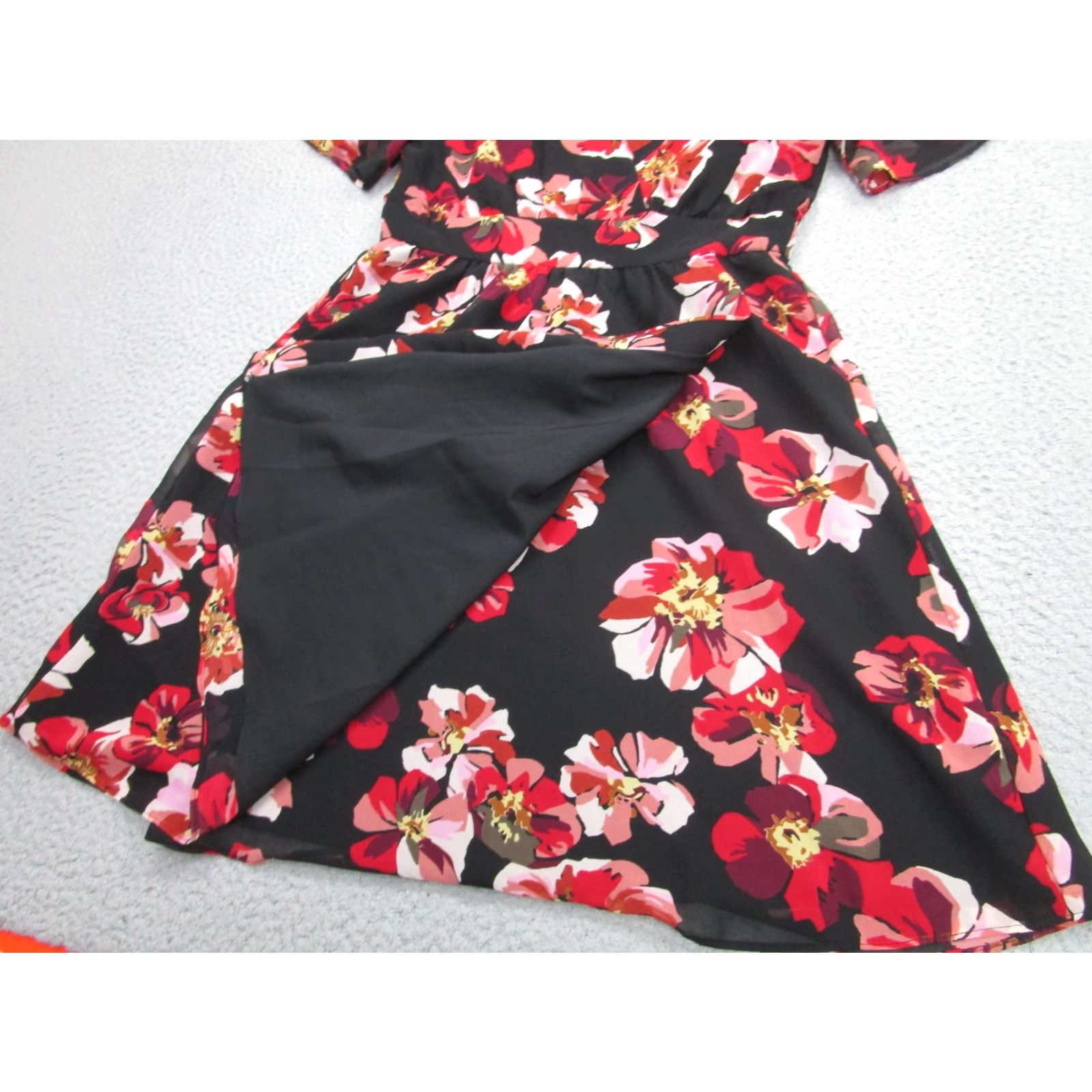 Madewell Madewell Dress Womens 2 Black Floral Wrap Fit & Flare Chiffon Lined Short Sleeve Size 26" / US 2 / IT 38 - 5 Thumbnail
