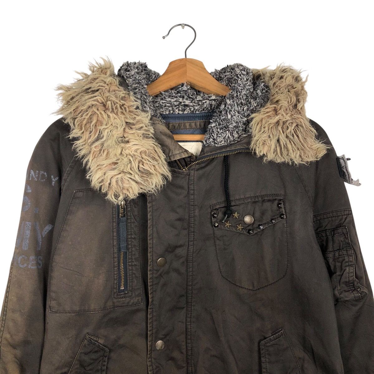 Japanese Brand 📌Purple & Yellow Parka Jacket Fur Hoodie Big Logo Size US S / EU 44-46 / 1 - 4 Thumbnail
