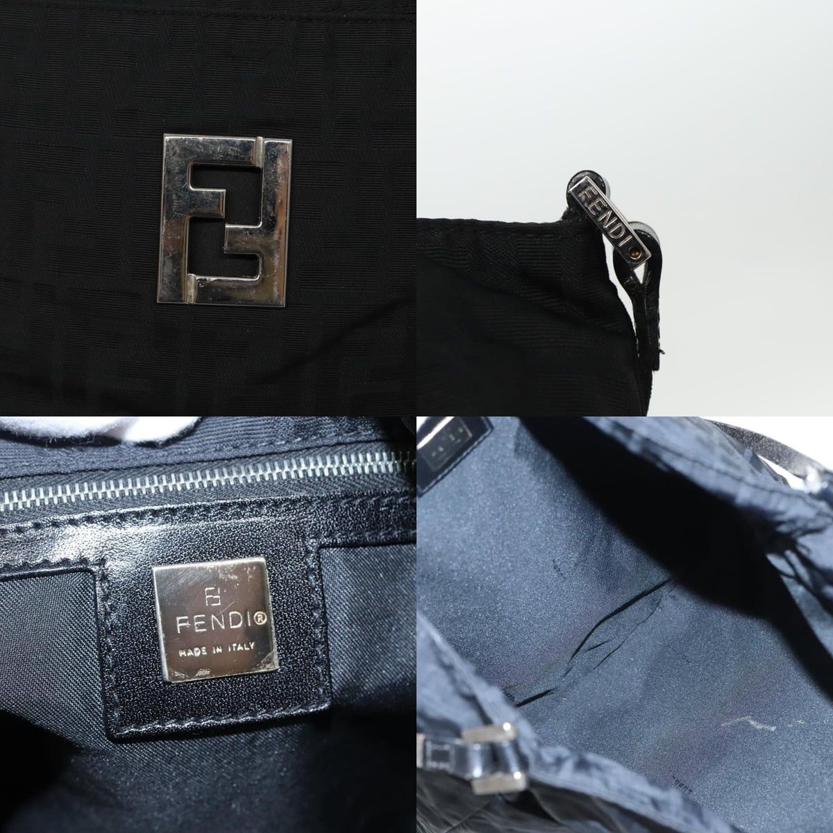 FENDI Zucca Canvas Shoulder Bag Nylon Black Silver