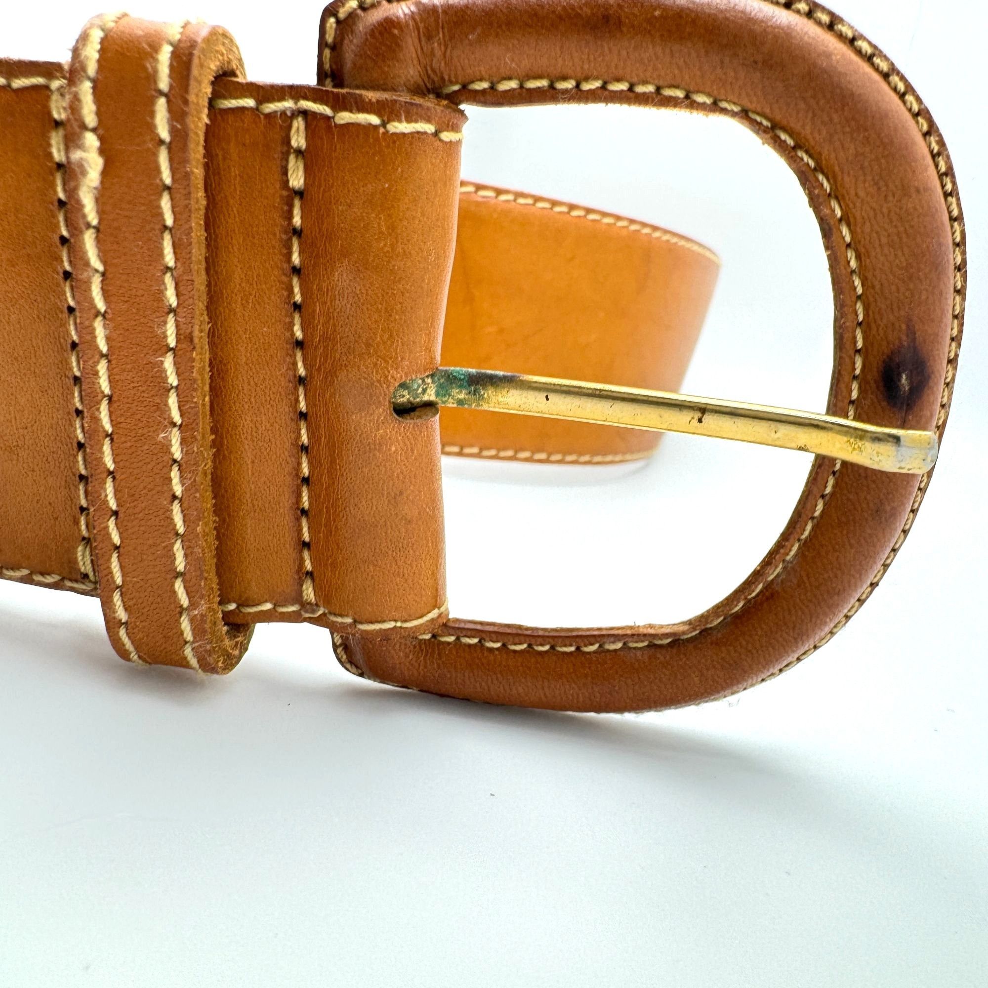 Vintage Leather Tan Camel Brown Belt Spain Womens Vintage Size L Size ONE SIZE - 6 Thumbnail