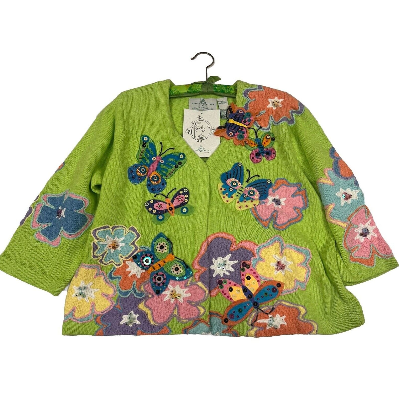Other VTG NWT DESIGN OPTIONS CARDIGAN MEDIUM BUTTERFLY FLOWERS Size M / US 6-8 / IT 42-44 - 1 Thumbnail