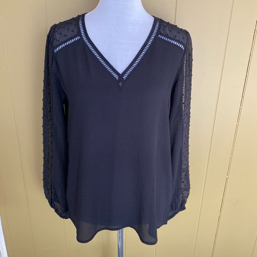 Express Express women M black Longsleeve semi sheer textured print b Size M / US 6-8 / IT 42-44 - 1 Thumbnail