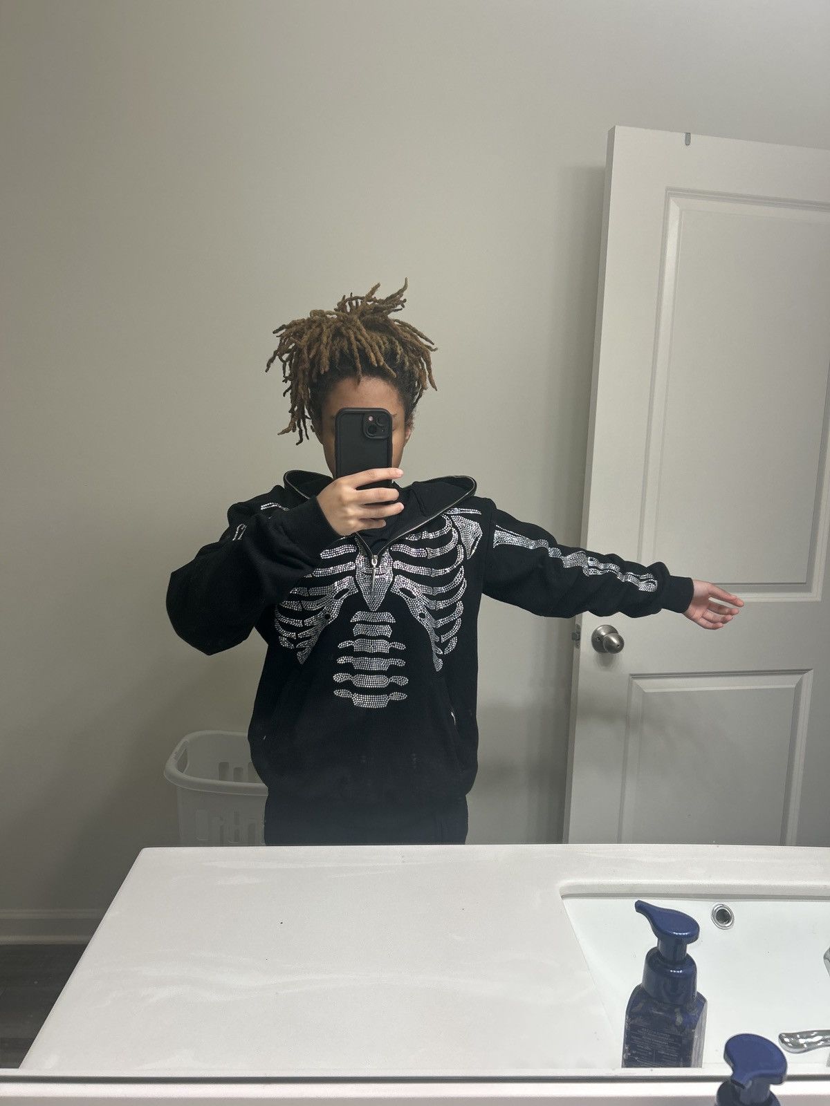 Designer × Vintage Obsidian Black Skeleton Half Zip Hoodie Size US S / EU 44-46 / 1 - 4 Thumbnail