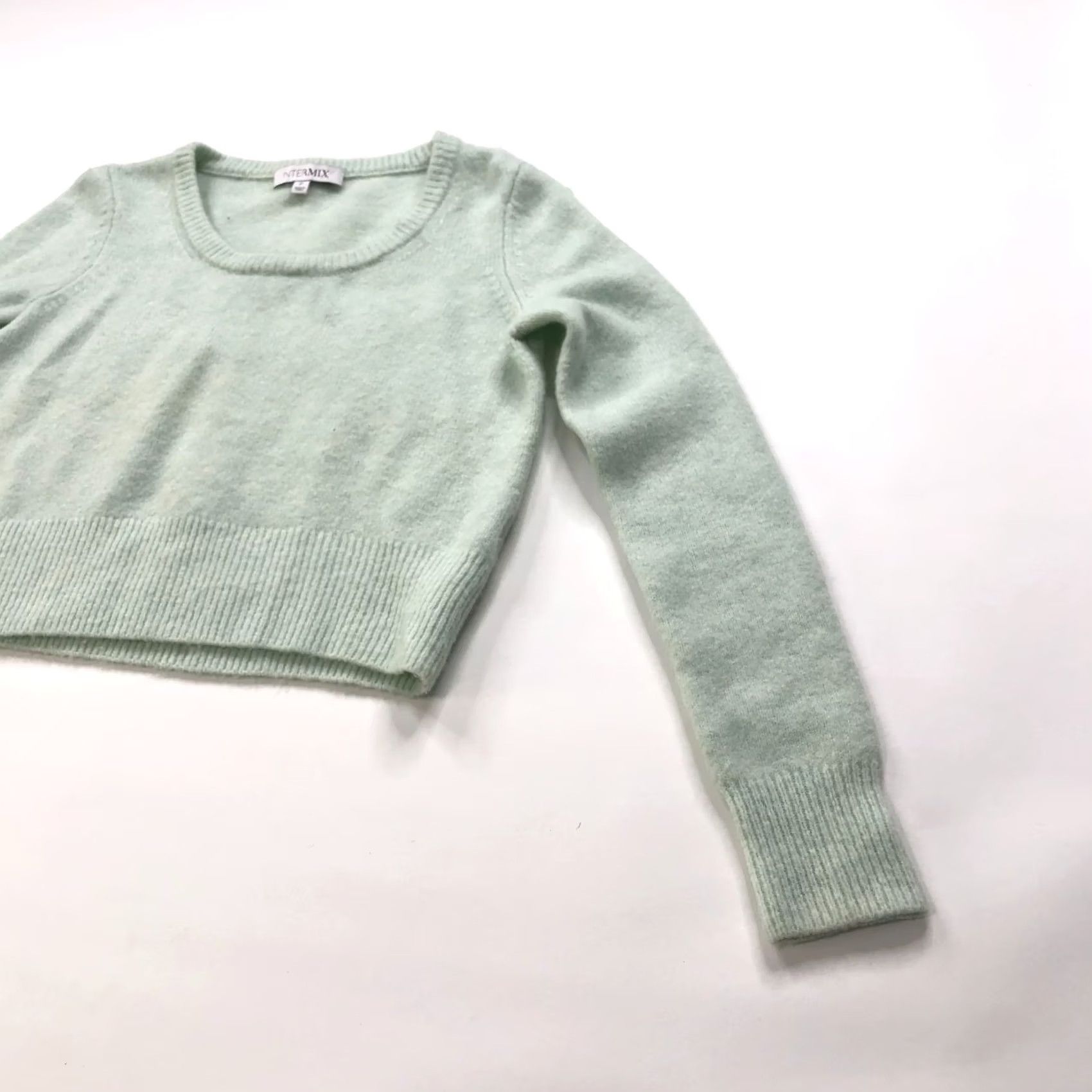 Vintage INTERMIX Wool Cashmere OS Petite Scoop Crop Pullover Sweater Green - Pullover - Cardigan? Size S / US 4 / IT 40 - 2 Thumbnail