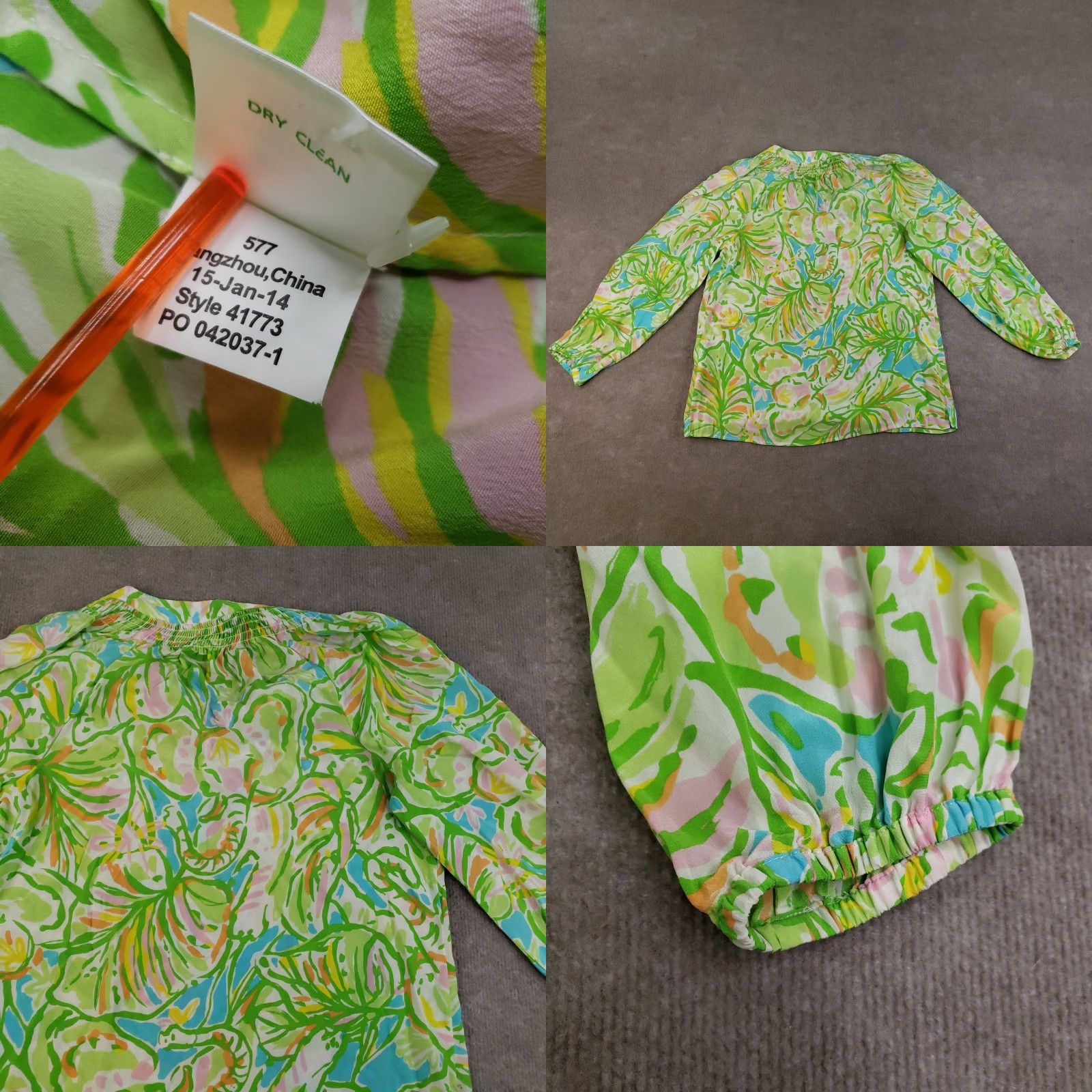 Lilly Pulitzer VINTAGE Lilly Pulitzer Women's Blouse Tunic Medium Green Silk Long Sleeve Floral Resort Beach Top Size M / US 6-8 / IT 42-44 - 8 Thumbnail