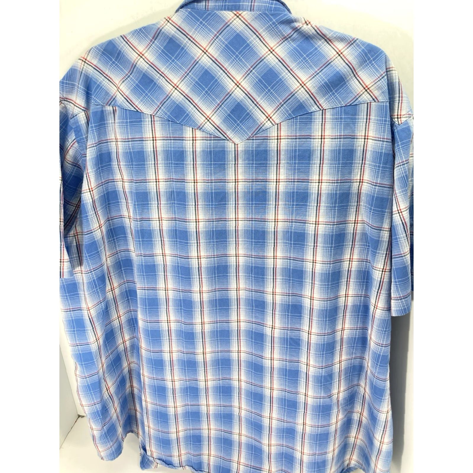 Wrangler VINTAGE Wrangler Pearl Snap Western Shirt Men 2XL Blue Short Sleeve Plaid Metallic Thread Pearl Snap Shirt Mens Western 2XL Blue Sleeve Short Size US XXL / EU 58 / 5 - 6 Thumbnail