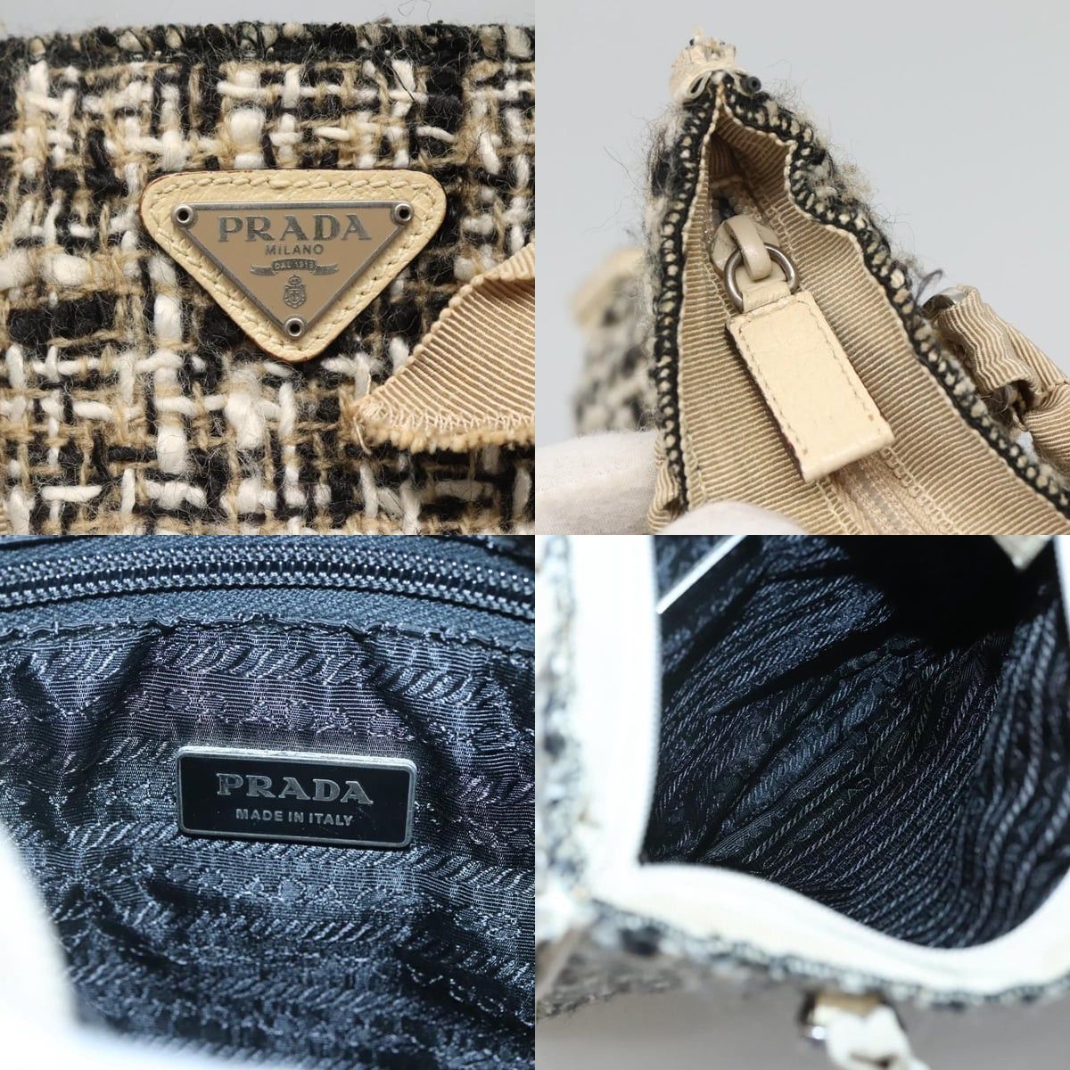 Prada PRADA Hand Bag Tweed Leather Beige Size ONE SIZE - 11 Thumbnail