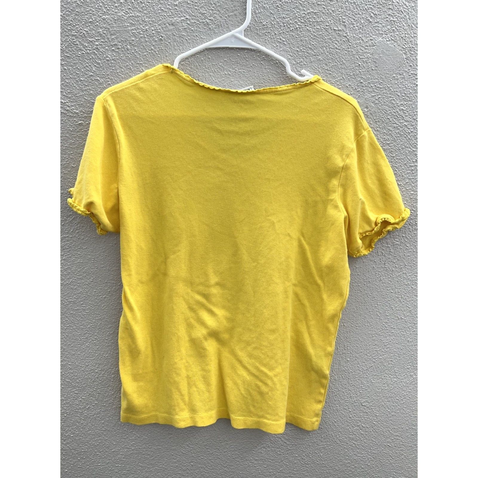 Basic Editions Basic Editions Shirt Adult Medium Yellow Solid Short Sleeve V-Neck Blouse Womens Size M / US 6-8 / IT 42-44 - 7 Thumbnail