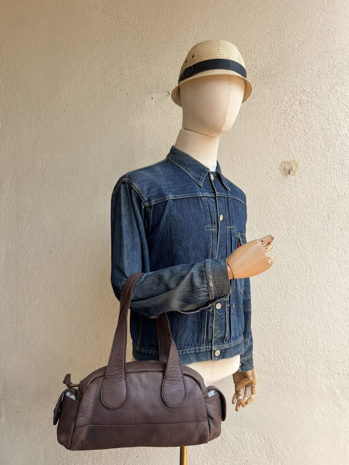 Leather Selvedge Japan Patina Real Leather Cargo Bag Size ONE SIZE - 4 Thumbnail