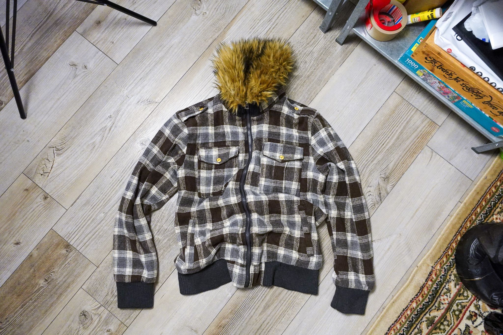 Y2K 2010s Style Jacket Fur Checkered