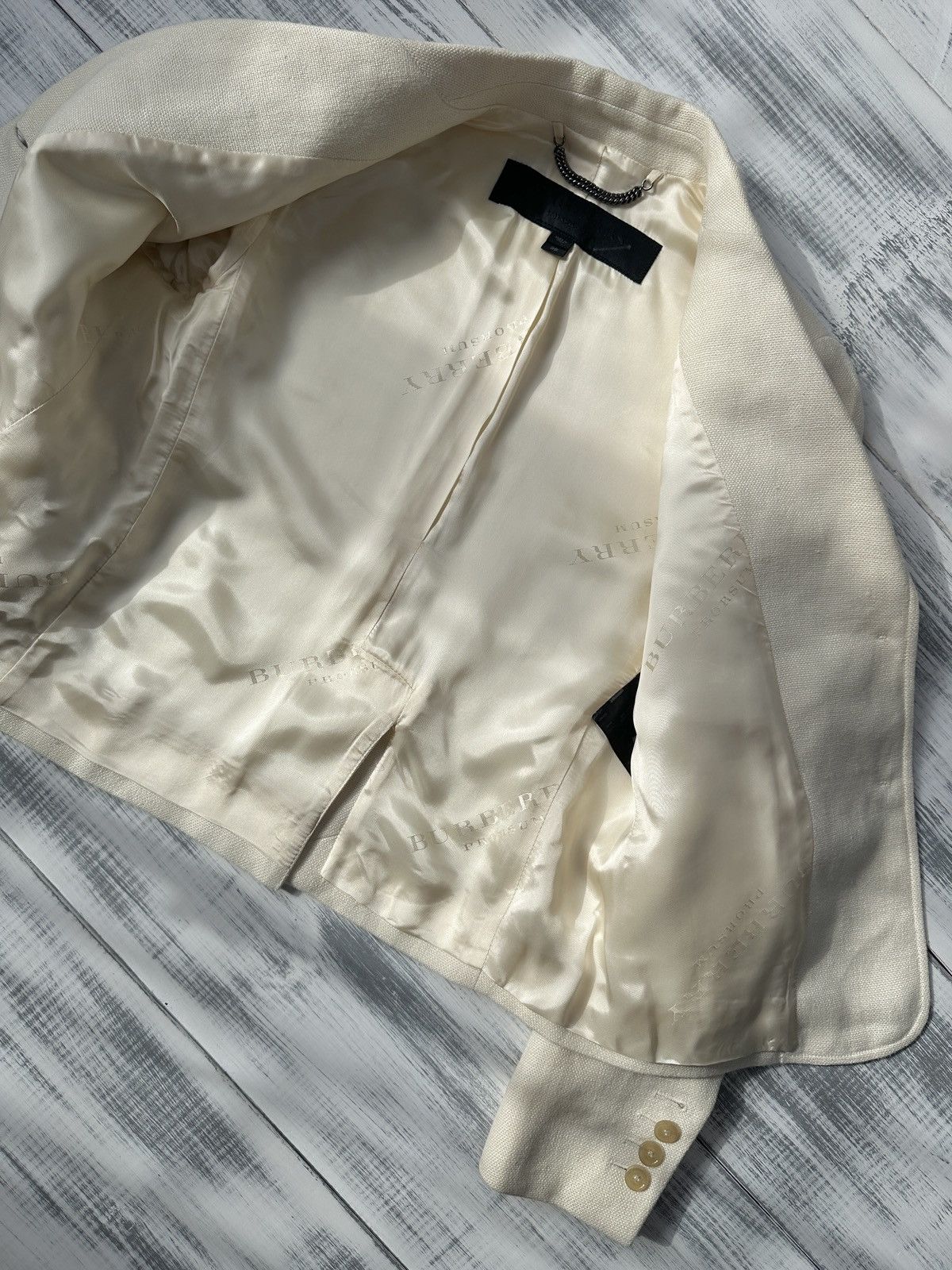 Burberry Prorsum BURBERRY PRORSUM Runway 100% Linen Blazer Jacket Ecru Size XS / US 0-2 / IT 36-38 - 8 Thumbnail