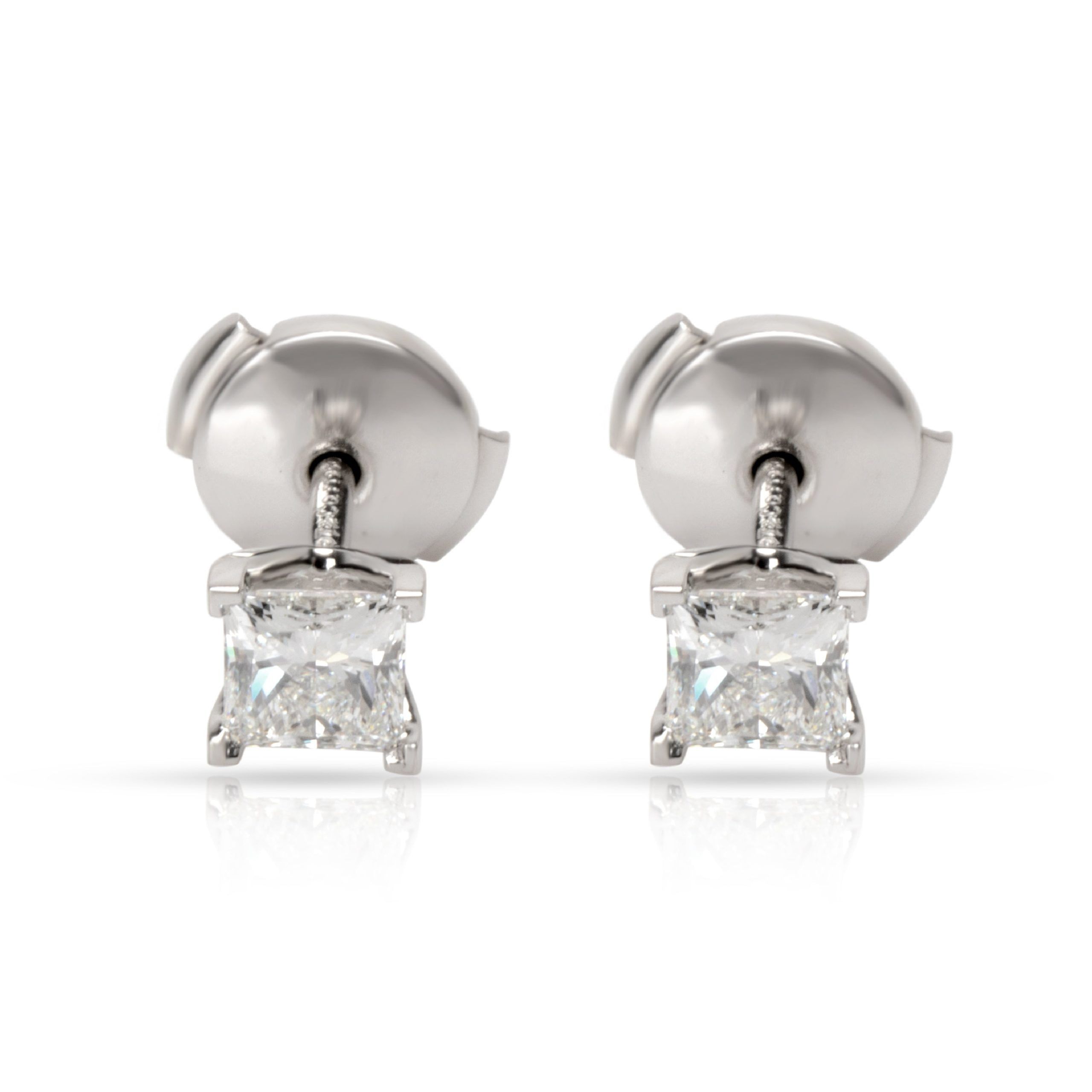 image of Tiffany Co Tiffany & Co. Princess Cut Diamond Stud Earring In Platinum G Vs1 0.84 Ctw in Gold, Wome