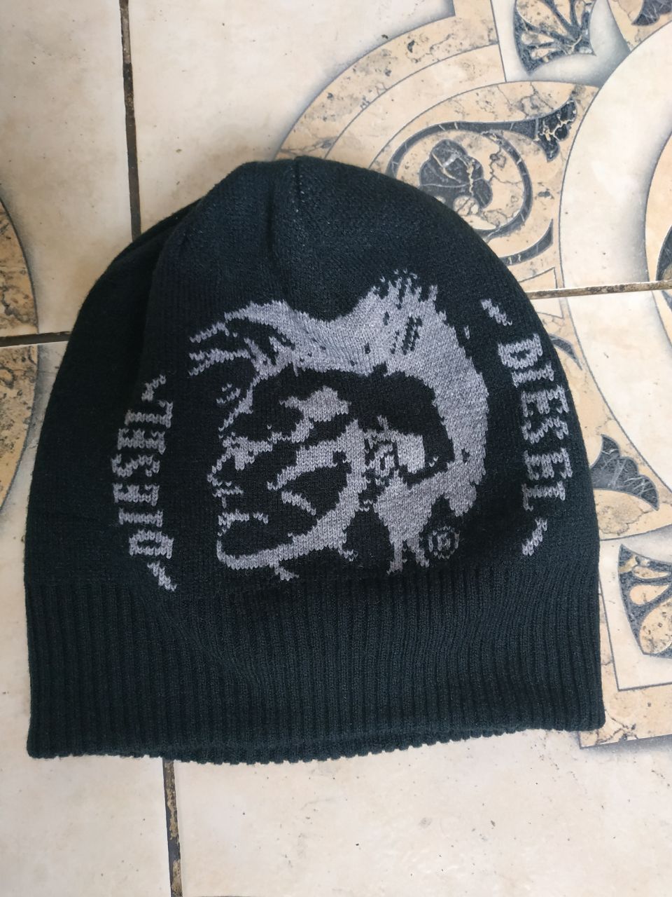 Diesel Diesel Reversible Mohawk Beanie Hat Y2K Black Gray Knit Size ONE SIZE - 3 Thumbnail