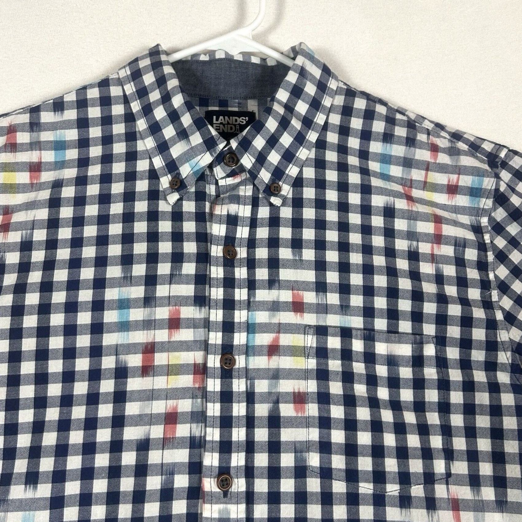 Lands' End Lands' End Button Down Shirt Men's L Blue Gingham Plaid Short Sleeve Casual Size US L / EU 52-54 / 3 - 2 Thumbnail