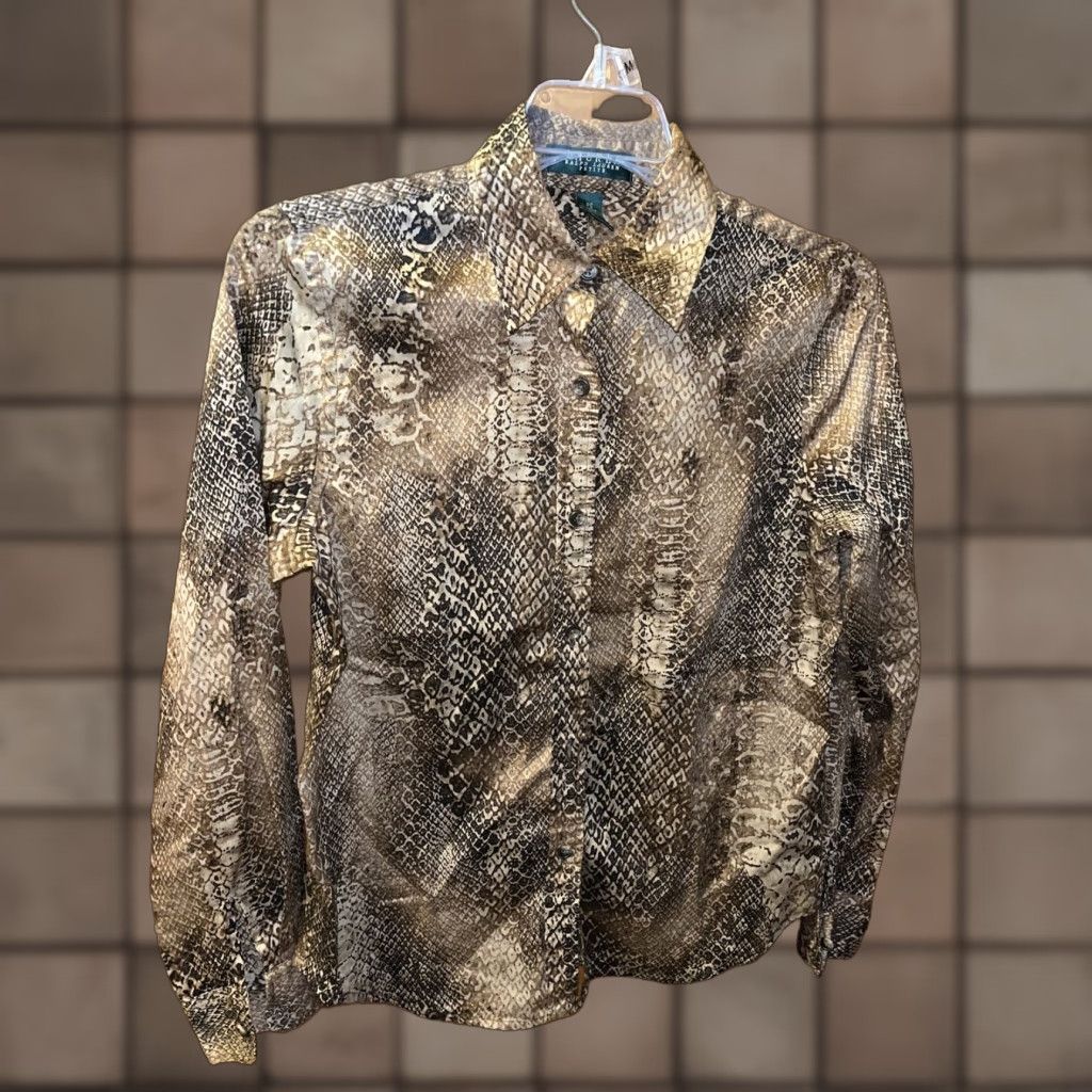Ralph Lauren Lauren Ralph Lauren Women’s Snake Skin Print Cotton Dress Shirt Petite Button-Up All Seasons Fall Spring Summer Winter Size S / US 4 / IT 40 - 1 Thumbnail