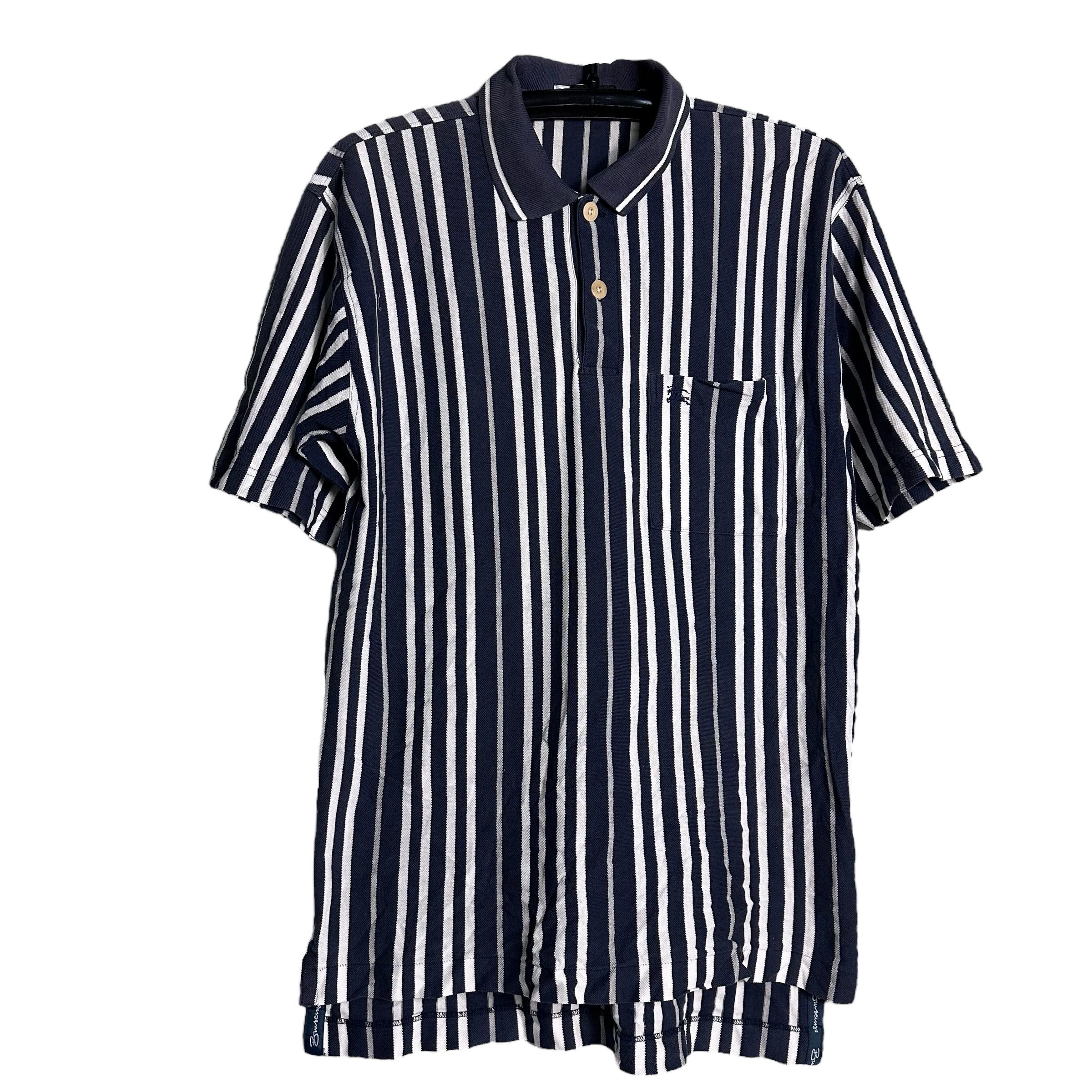 Burberry × Designer × Vintage 🔥RARE🔥Vintage Burberrys Striped Black White Polo Shirt Size US L / EU 52-54 / 3 - 1 Thumbnail