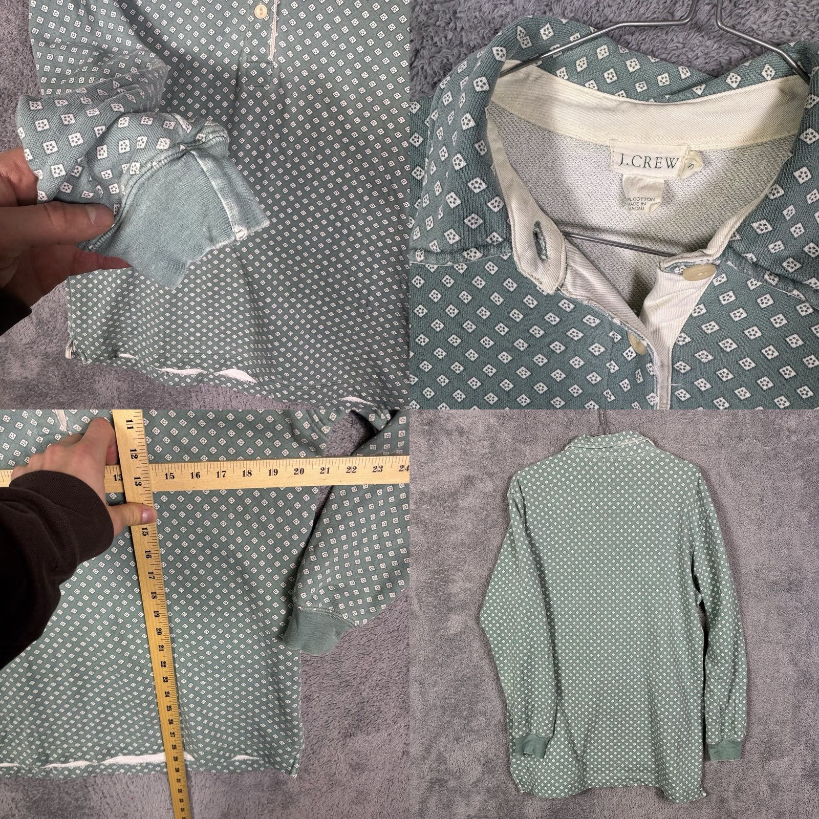 J.Crew VINTAGE J.CREW Sweater Mens S Pullover Knit Wool Cotton Green Rugby All Over Print Geometric - Fall Winter Spring - Mens Size US S / EU 44-46 / 1 - 8 Thumbnail