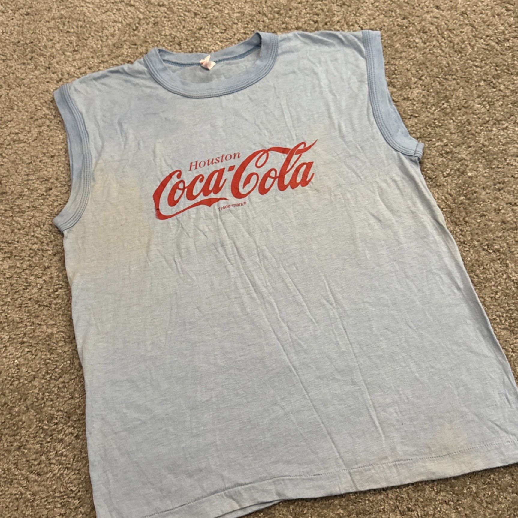 Vintage VINTAGE Coca-Cola Tank Top T-Shirt Sleeveless Blue L Unisex Adults 1970s Pop Houston TX Size US L / EU 52-54 / 3 - 5 Thumbnail