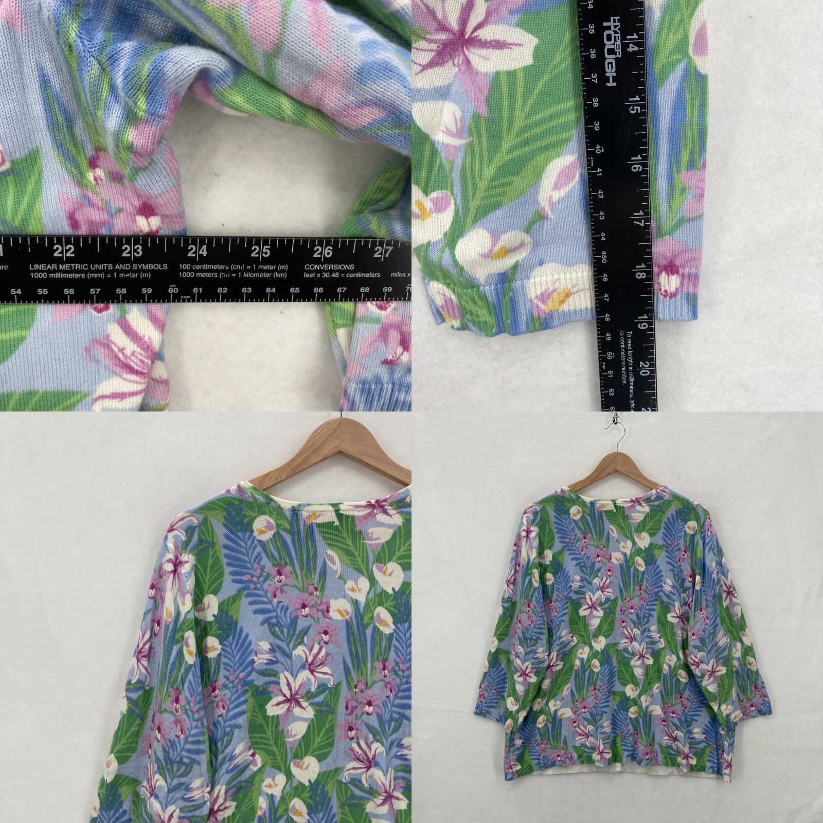 Quacker Factory Quacker Factory Cardigan Womens XL Blue Green Floral Print V Neck Button Front Size XL / US 12-14 / IT 48-50 - 8 Thumbnail