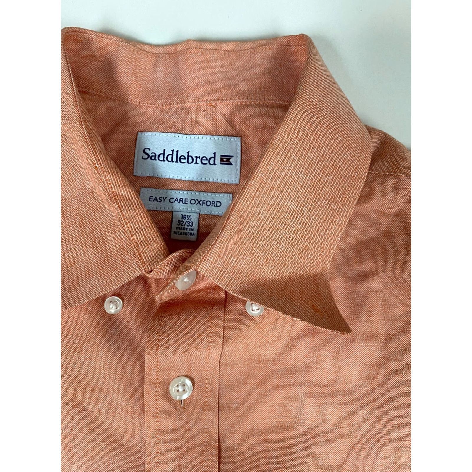 Vintage Saddlebred Mens Shirt 16.5 Orange Easy Care Button-Down Oxford Long Sleeve Collared Size US XL / EU 56 / 4 - 5 Thumbnail
