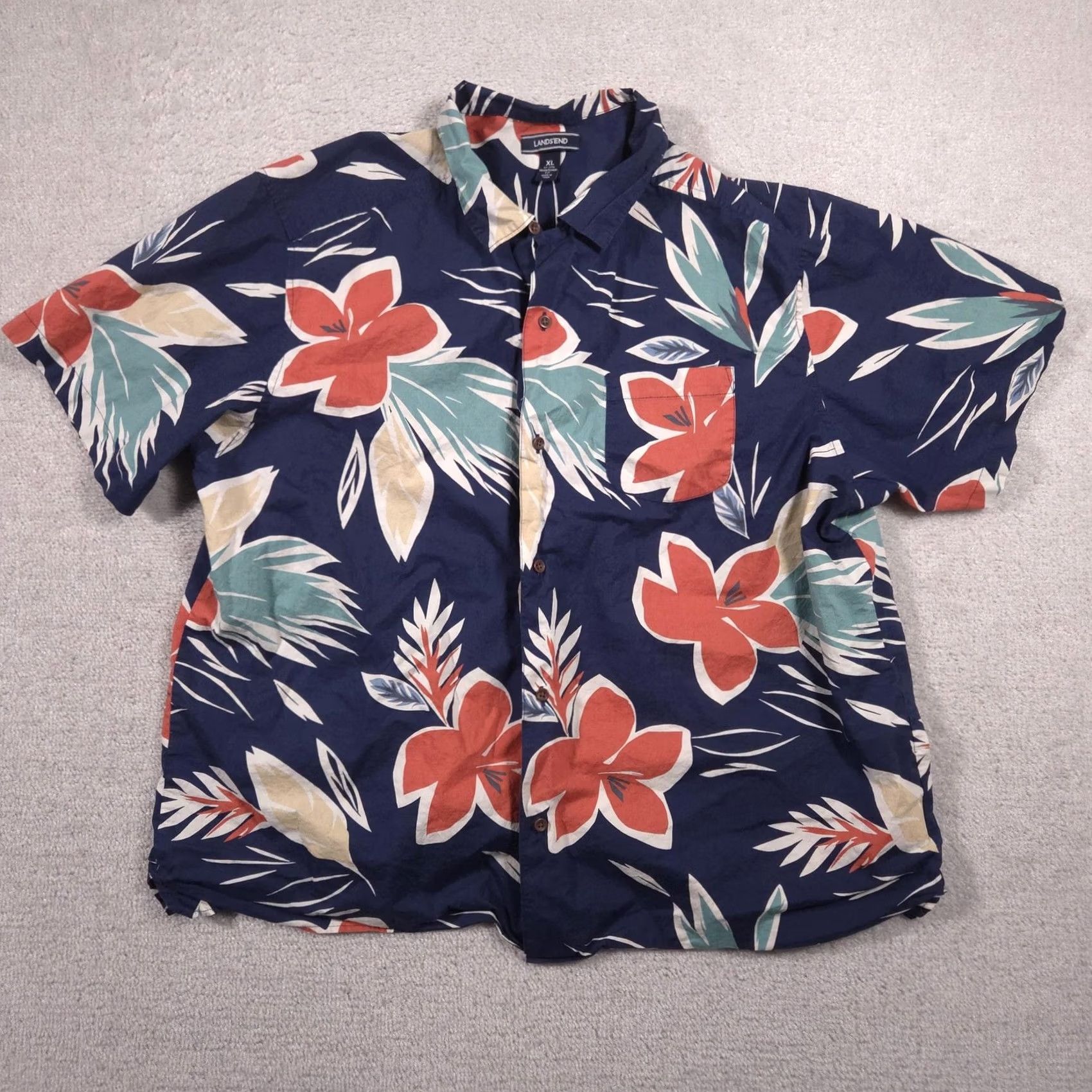 Lands' End Lands' End Shirt Mens XL Multicolor Floral Hawaiian Button Front Short Sleeve Casual Size US XL / EU 56 / 4 - 2 Thumbnail